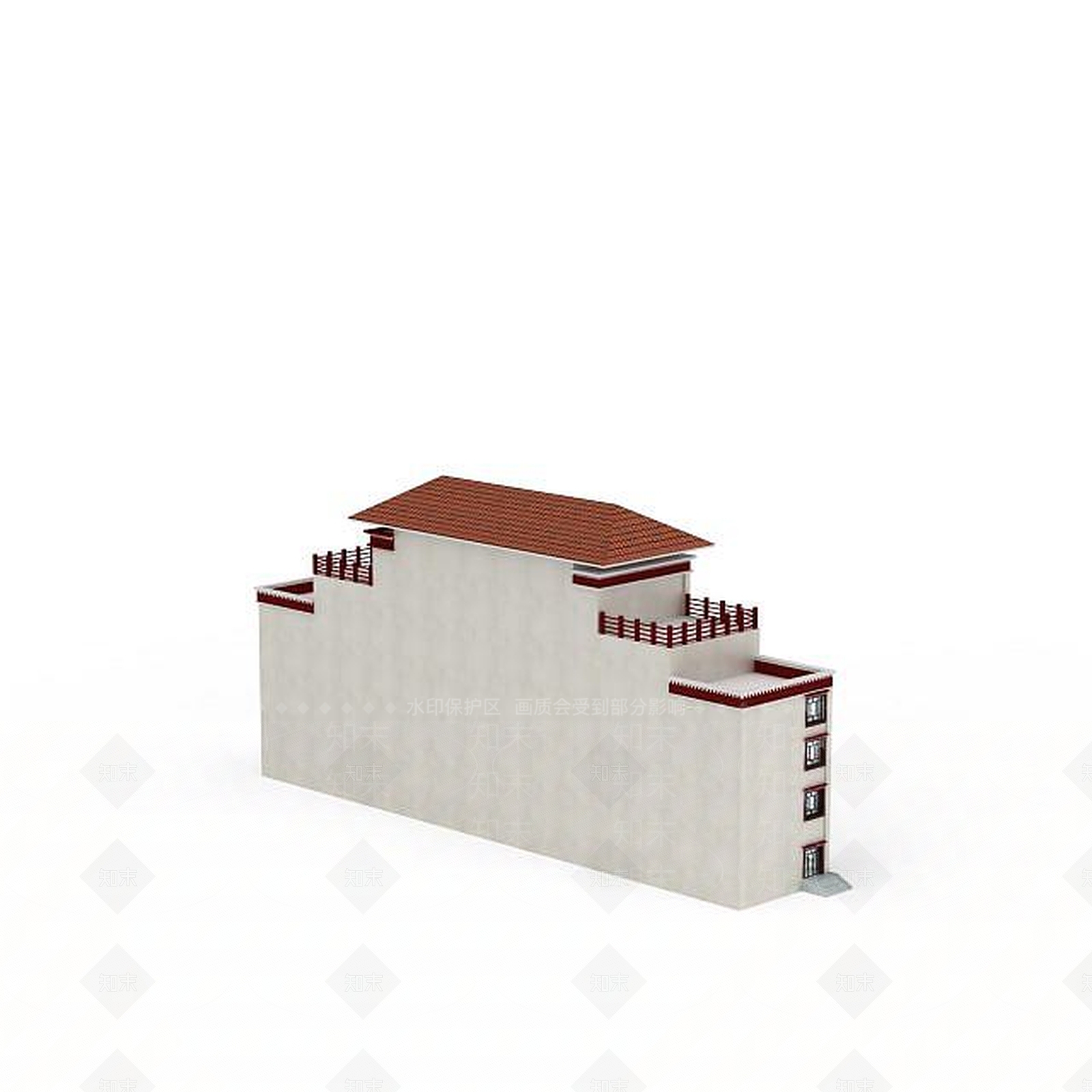 现代藏式建筑办公楼3D模型下载【ID:1200036431】