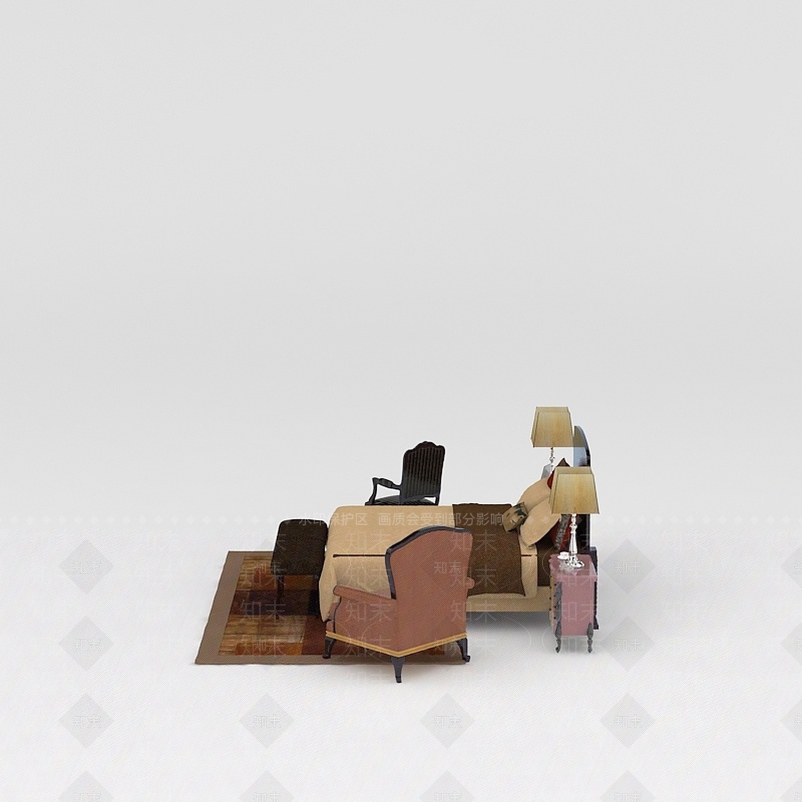 欧式古典欧式软靠双人床整体家具3D模型下载【ID:1200037687】