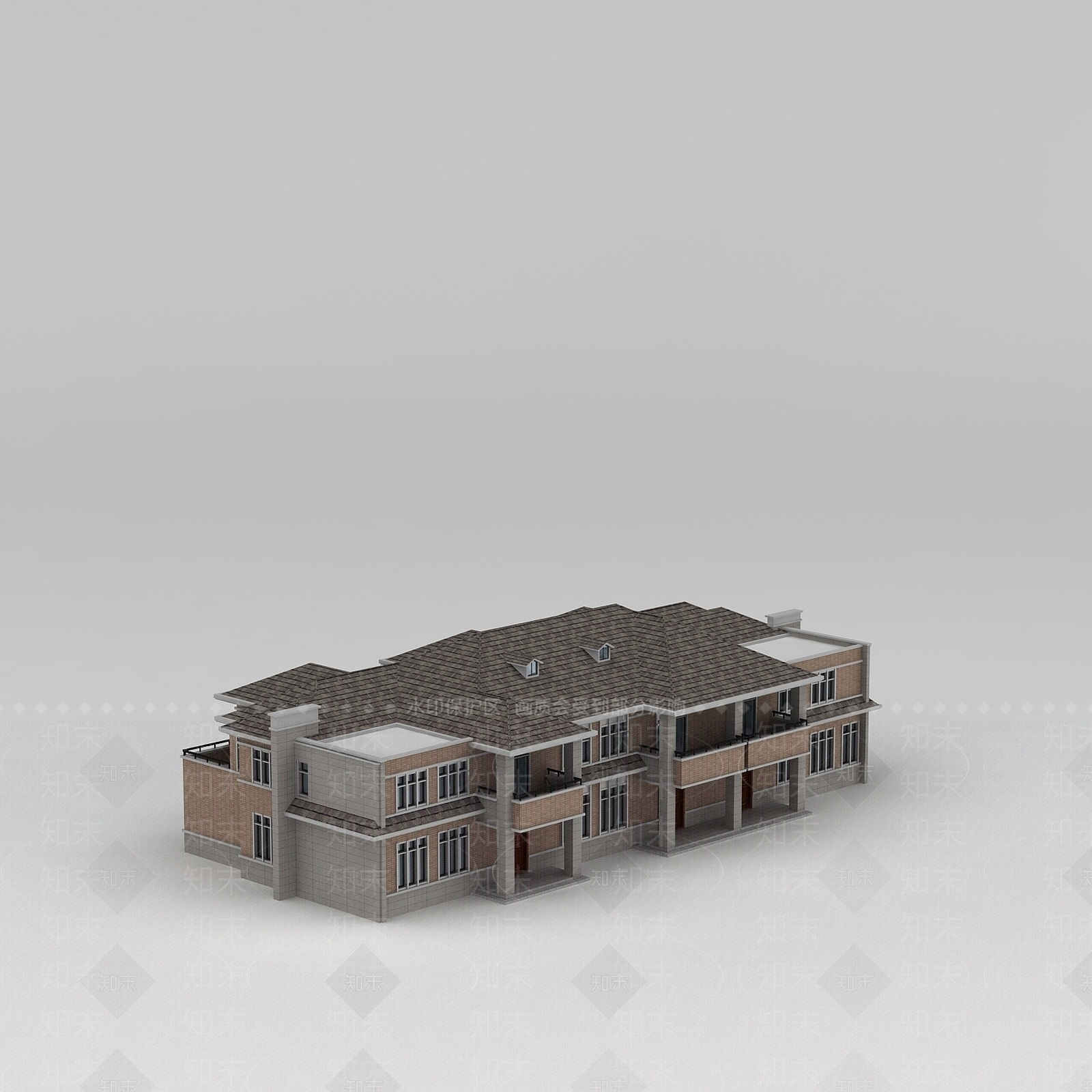 欧式古典欧式连排双层别墅3D模型下载【ID:1200038680】