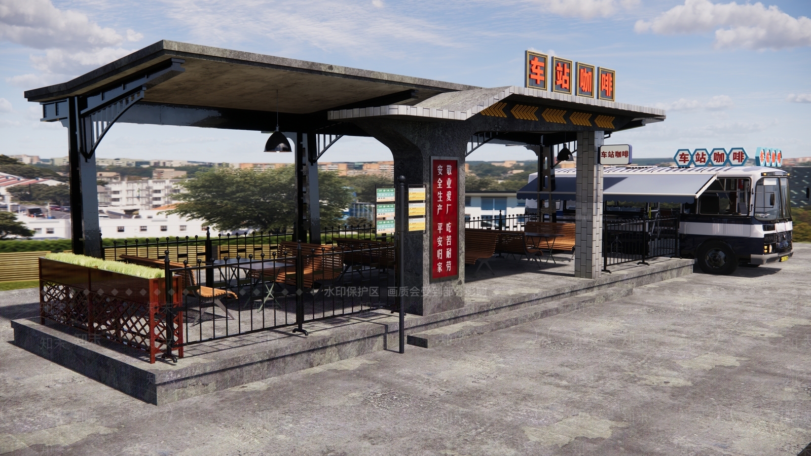 中式复古咖啡厅SU模型下载【ID:1200040623】