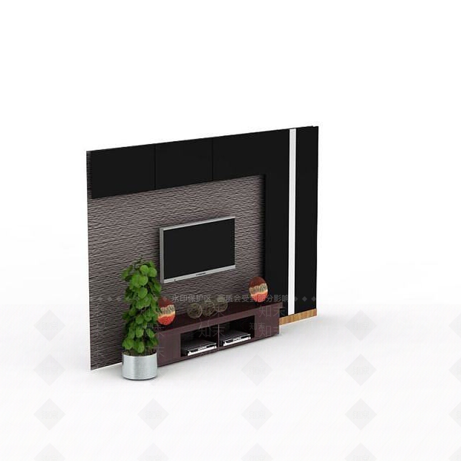 现代深色调电视墙3D模型下载【ID:1200040318】