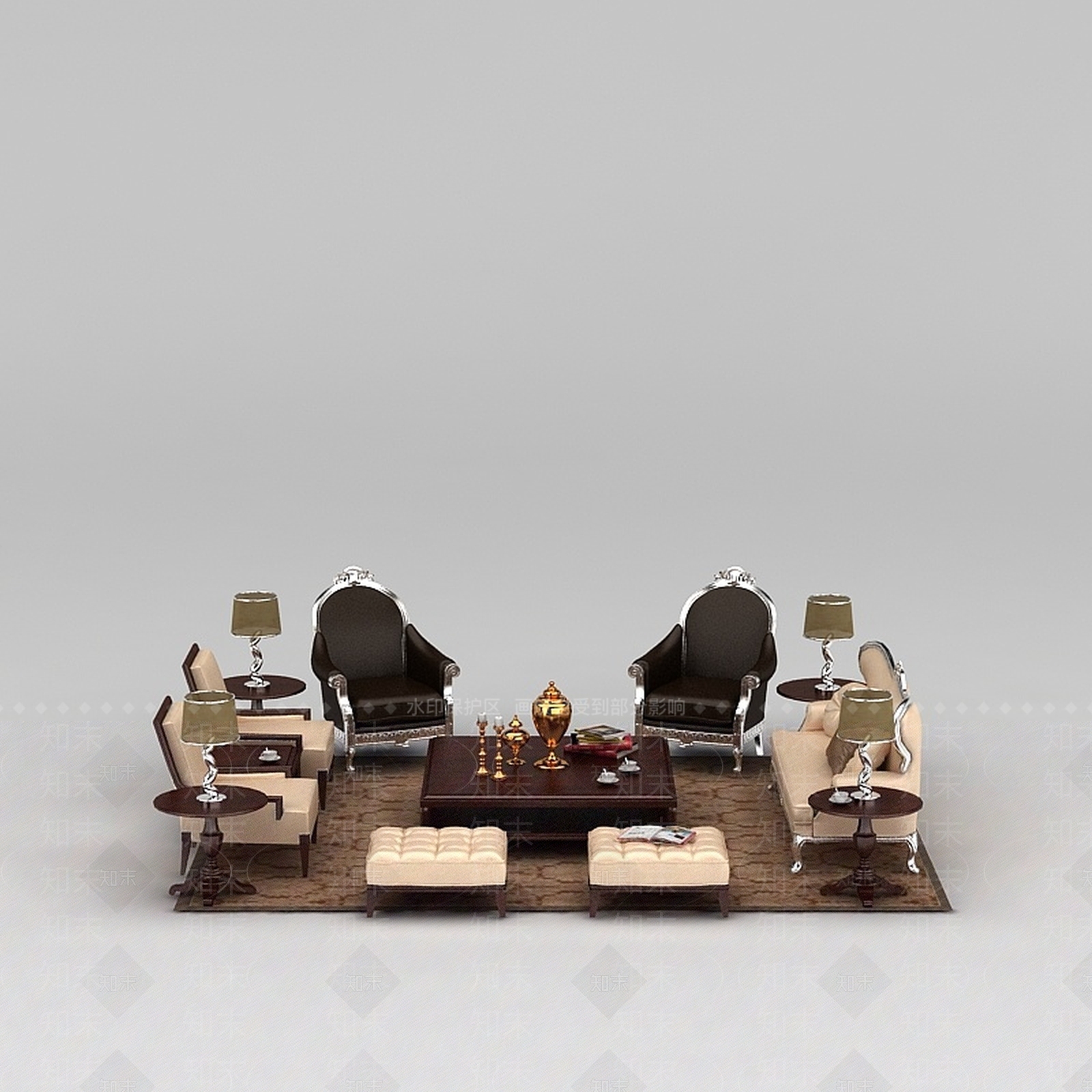 现代客厅沙发套装沙发茶几组合3D模型下载【ID:1200040689】