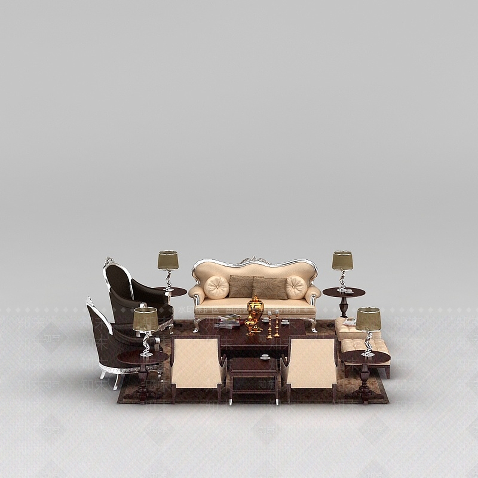 现代客厅沙发套装沙发茶几组合3D模型下载【ID:1200040689】