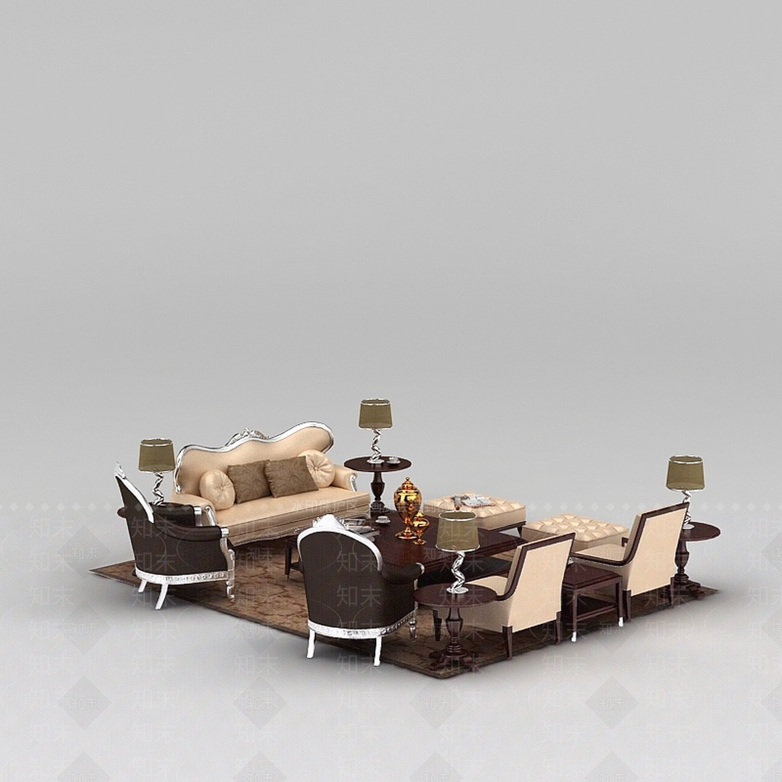 现代客厅沙发套装沙发茶几组合3D模型下载【ID:1200040689】
