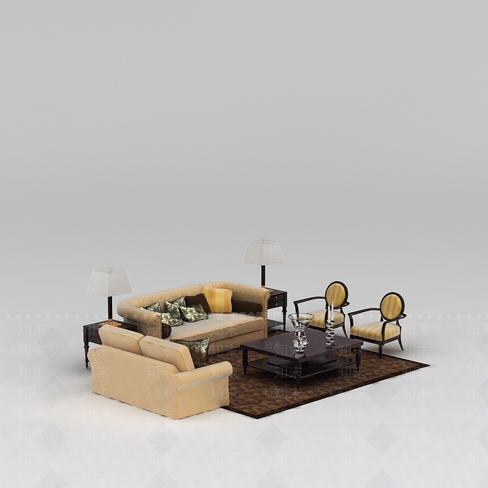 现代精品布艺沙发套装沙发茶几组合3D模型下载【ID:1200040783】