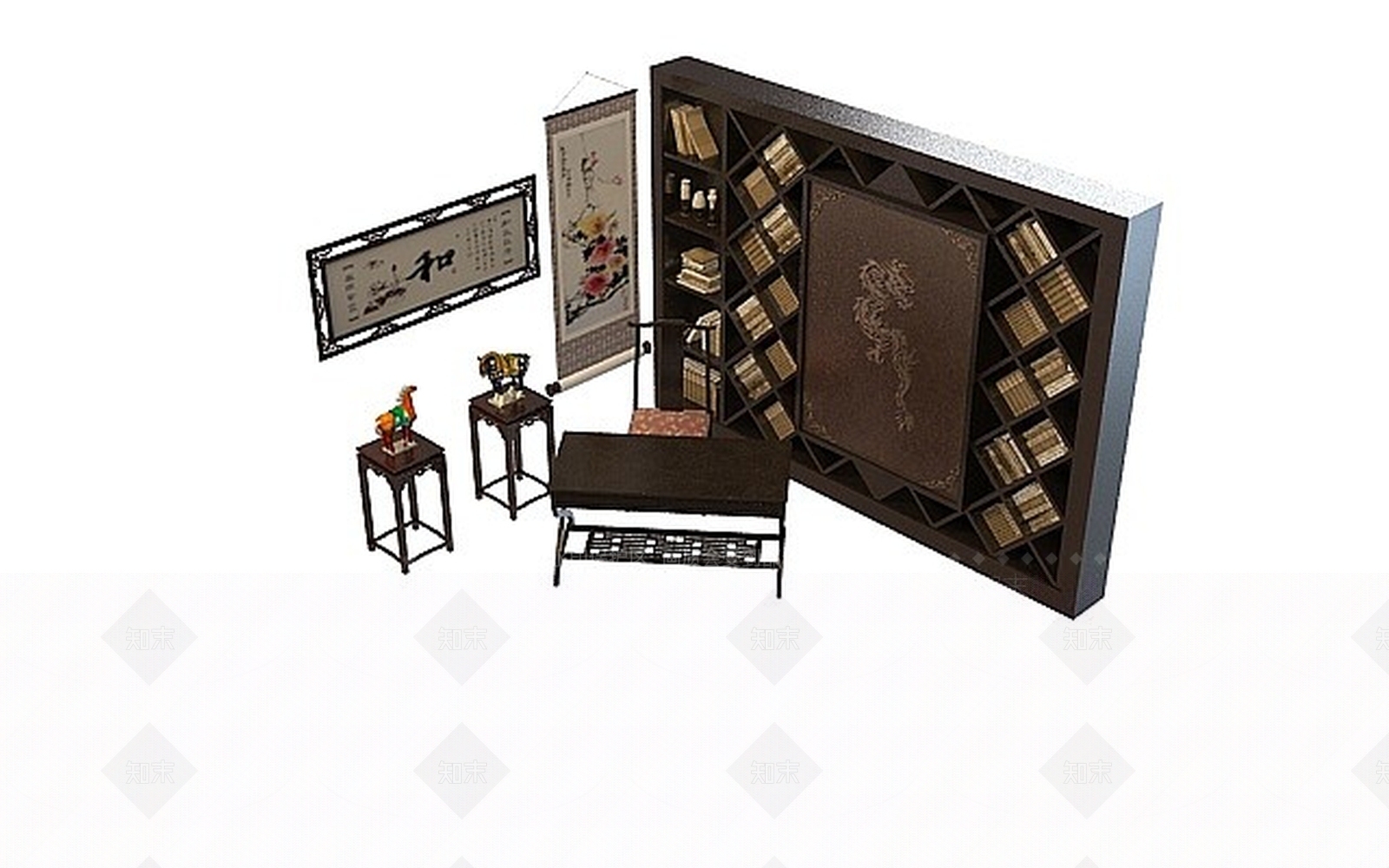 中式桌椅组合3D模型下载【ID:1200041287】