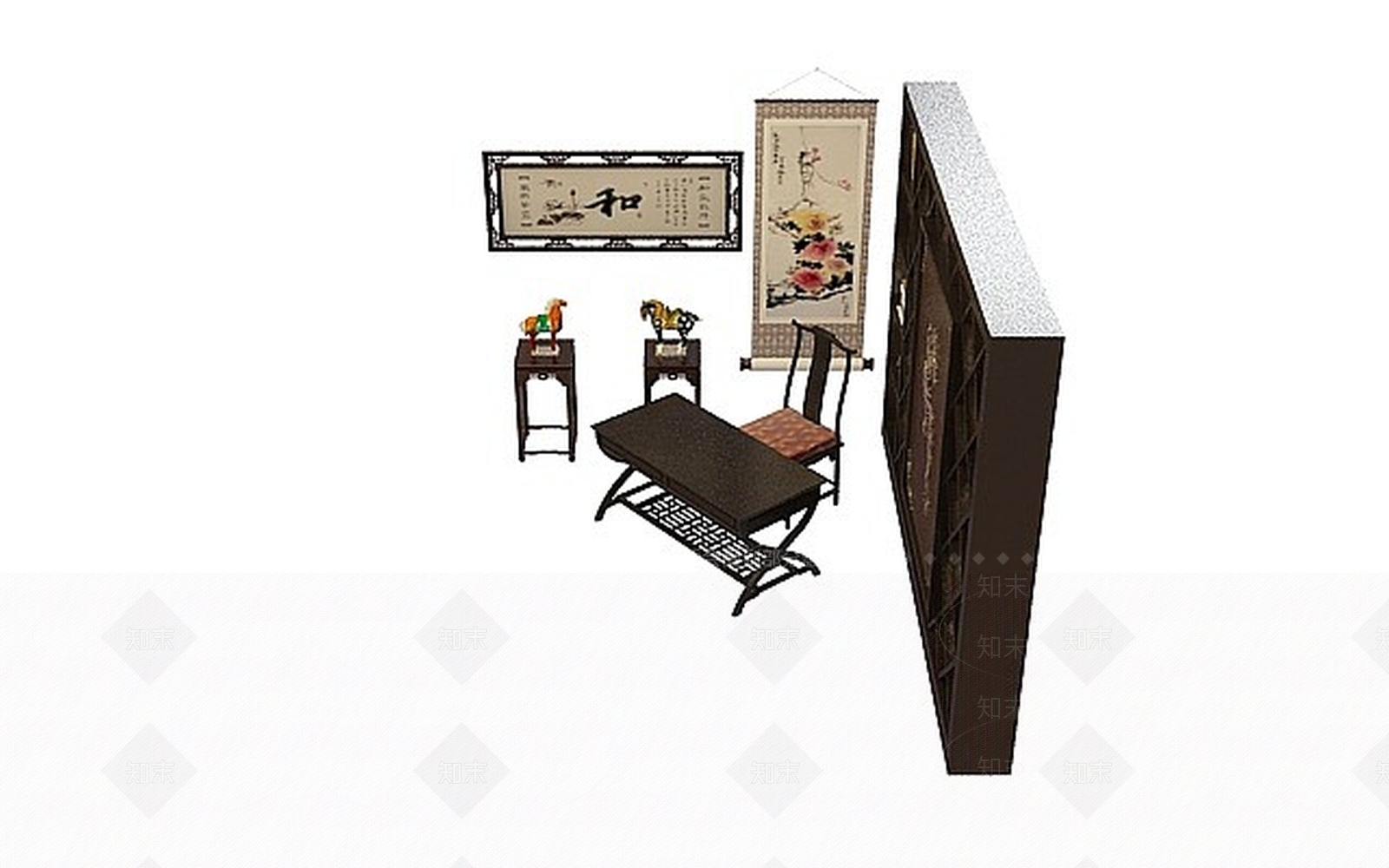 中式桌椅组合3D模型下载【ID:1200041287】