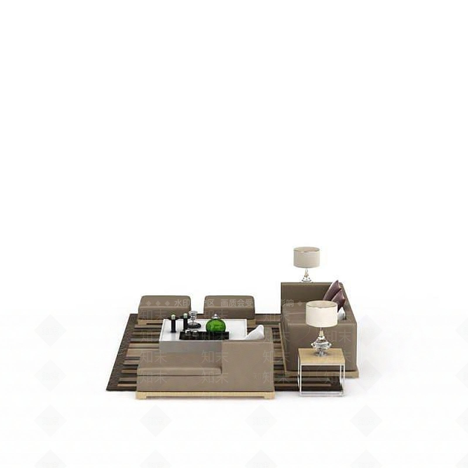 现代客厅皮艺沙发组合3D模型下载【ID:1200042843】