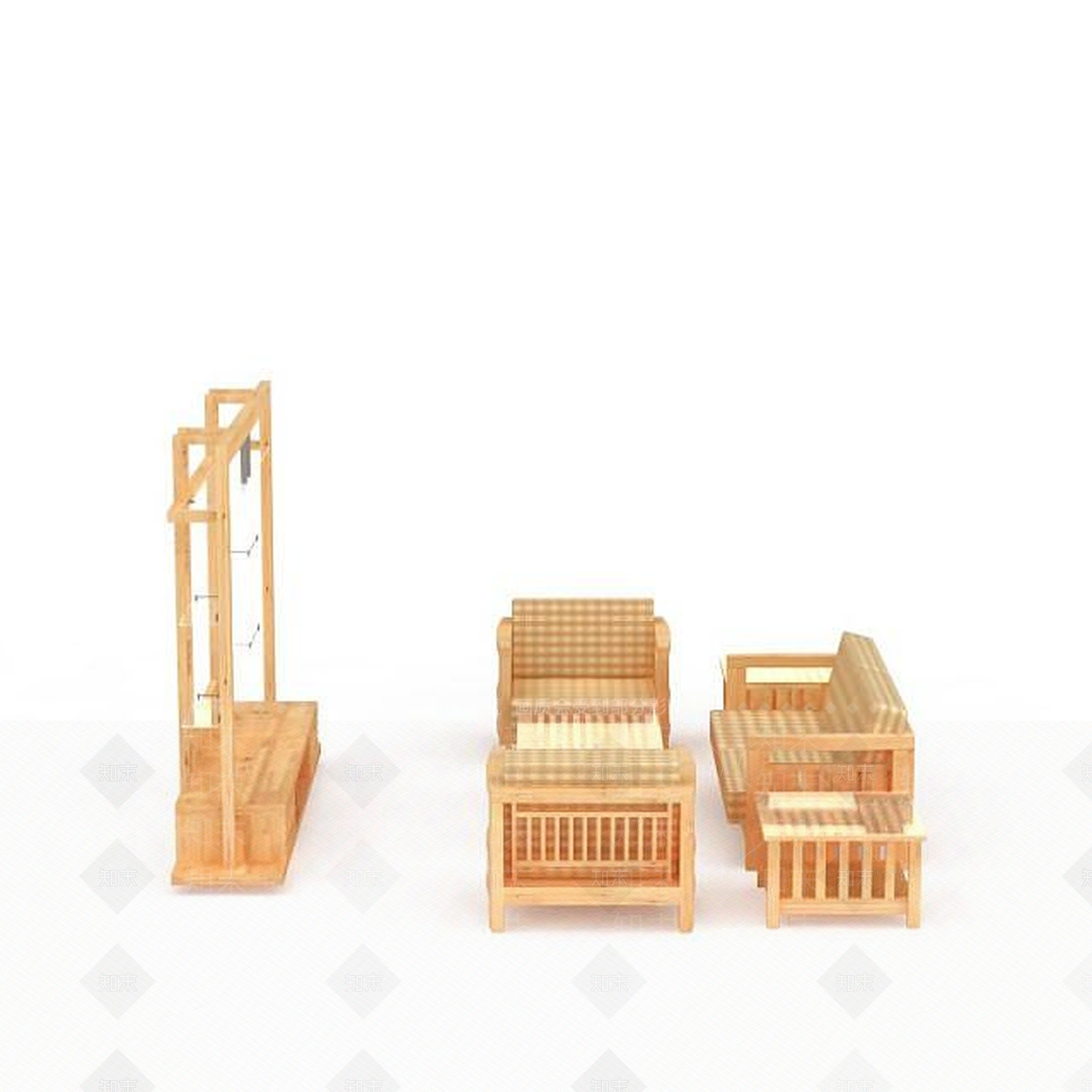 现代实木沙发茶几电视柜组合3D模型下载【ID:1200043000】