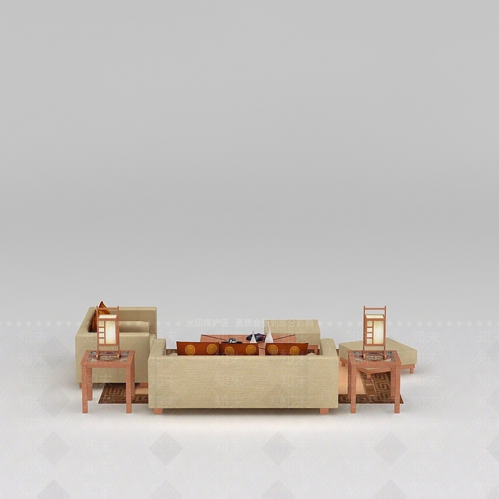 中式沙发茶几组合3D模型下载【ID:1200043133】