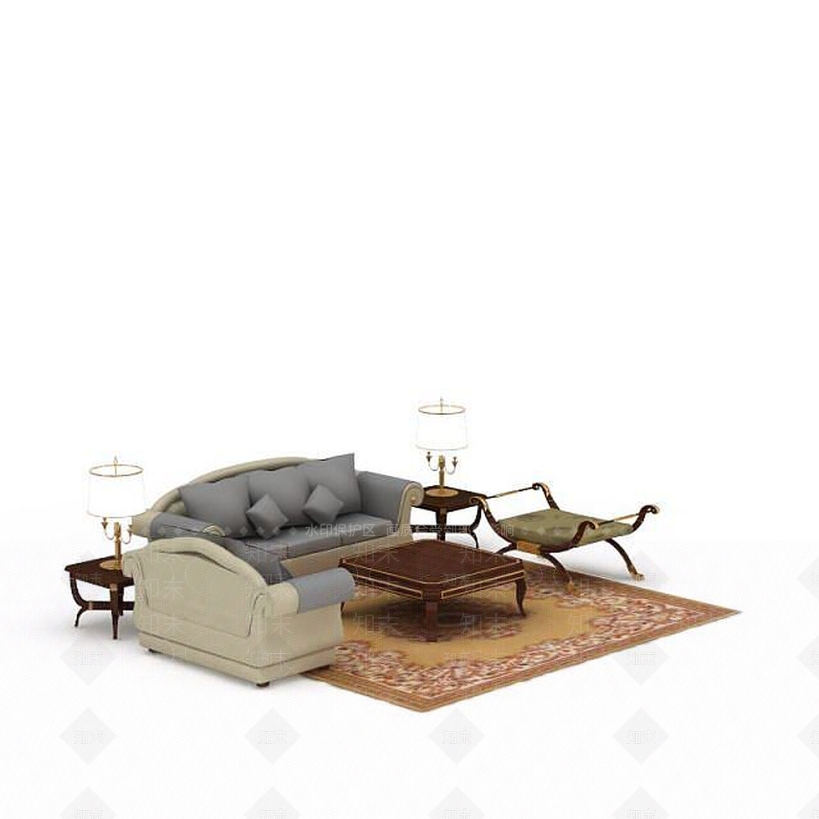 简欧沙发组合3D模型下载【ID:1200043114】
