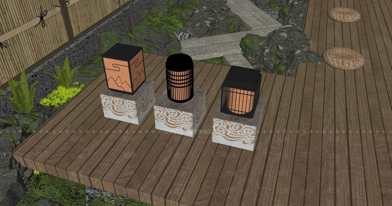新中式中式景观灯SU模型下载【ID:1200044259】