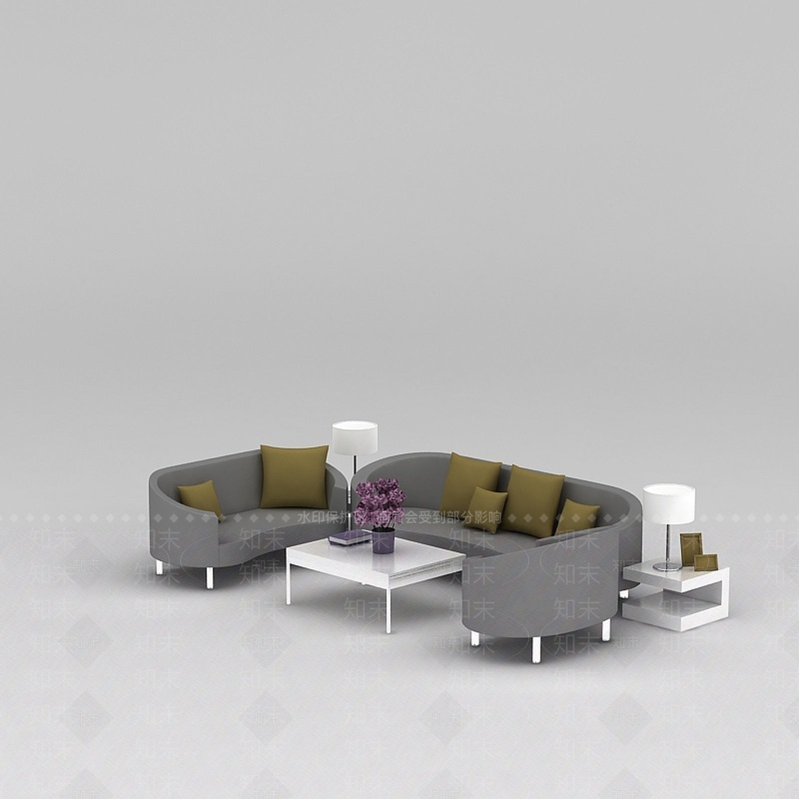 现代弧形沙发茶几组合3D模型下载【ID:1200045026】