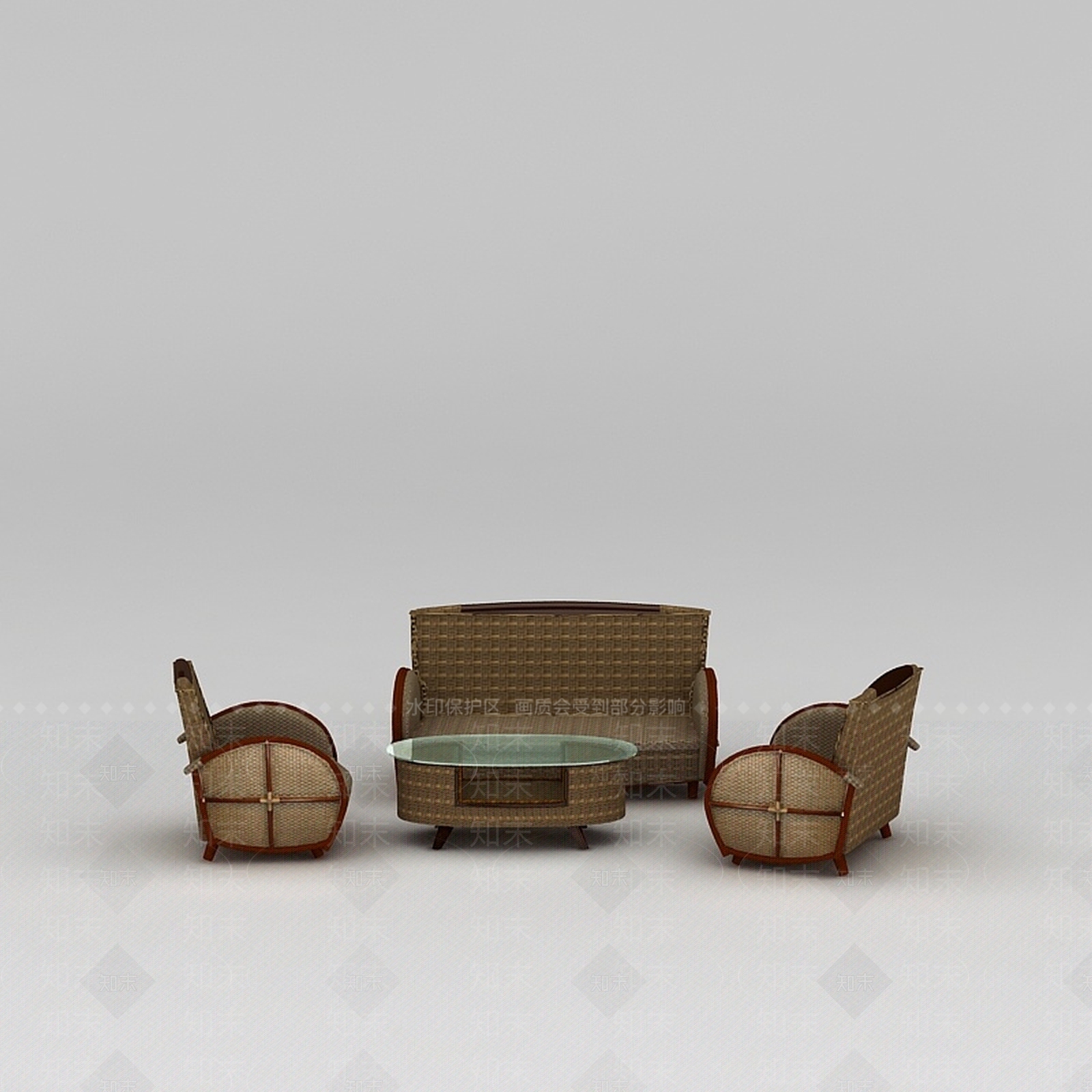 现代藤编沙发茶几组合3D模型下载【ID:1200045556】