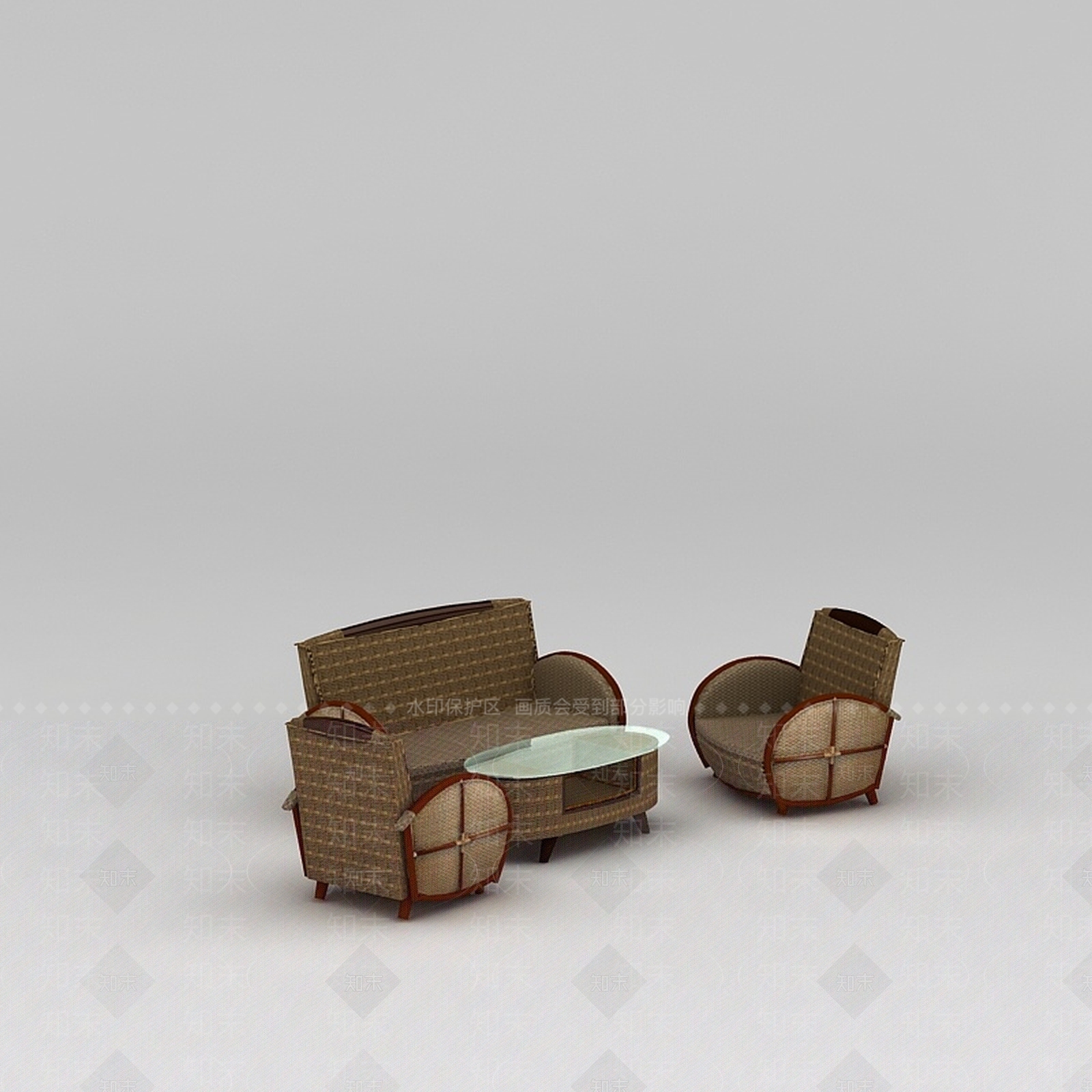 现代藤编沙发茶几组合3D模型下载【ID:1200045556】