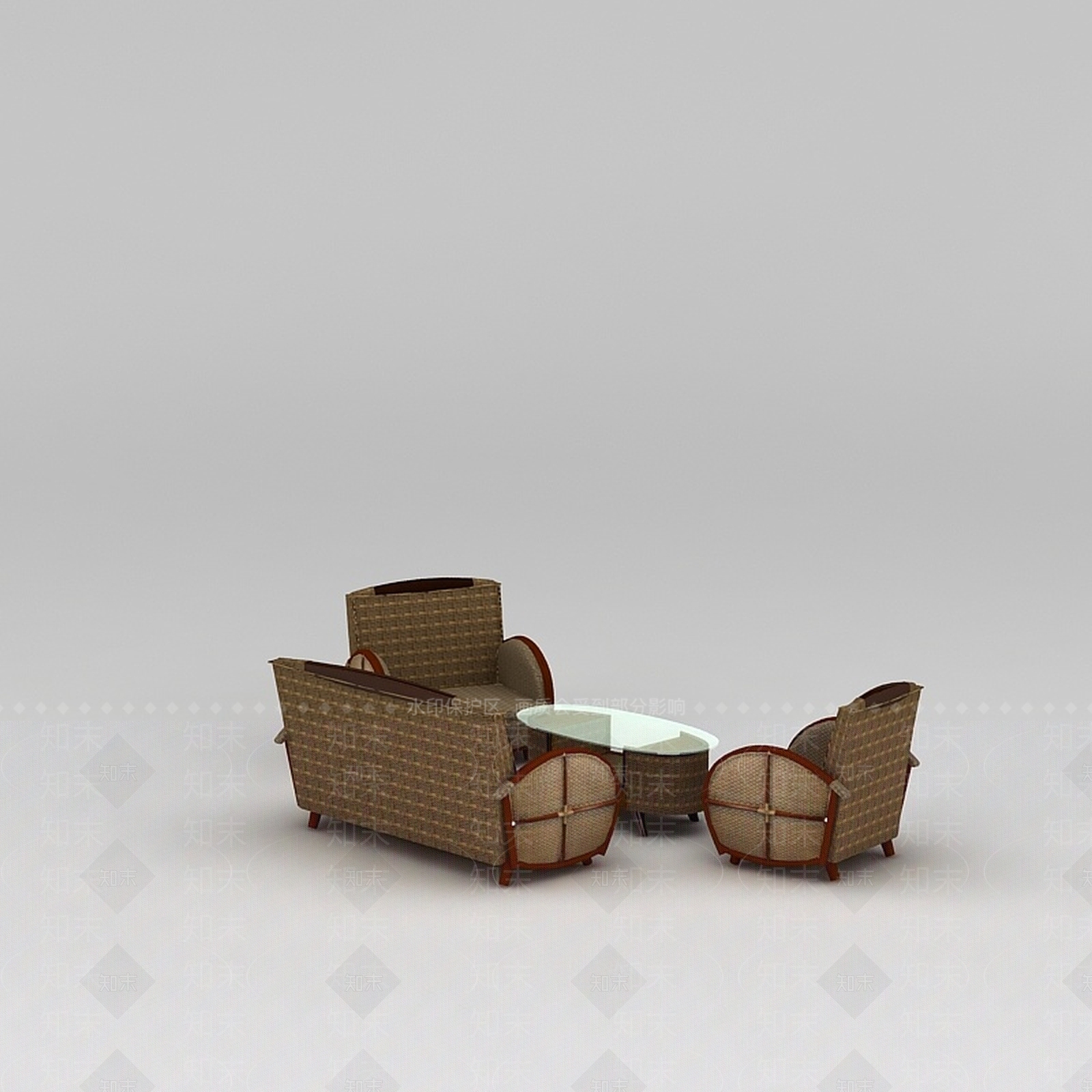 现代藤编沙发茶几组合3D模型下载【ID:1200045556】
