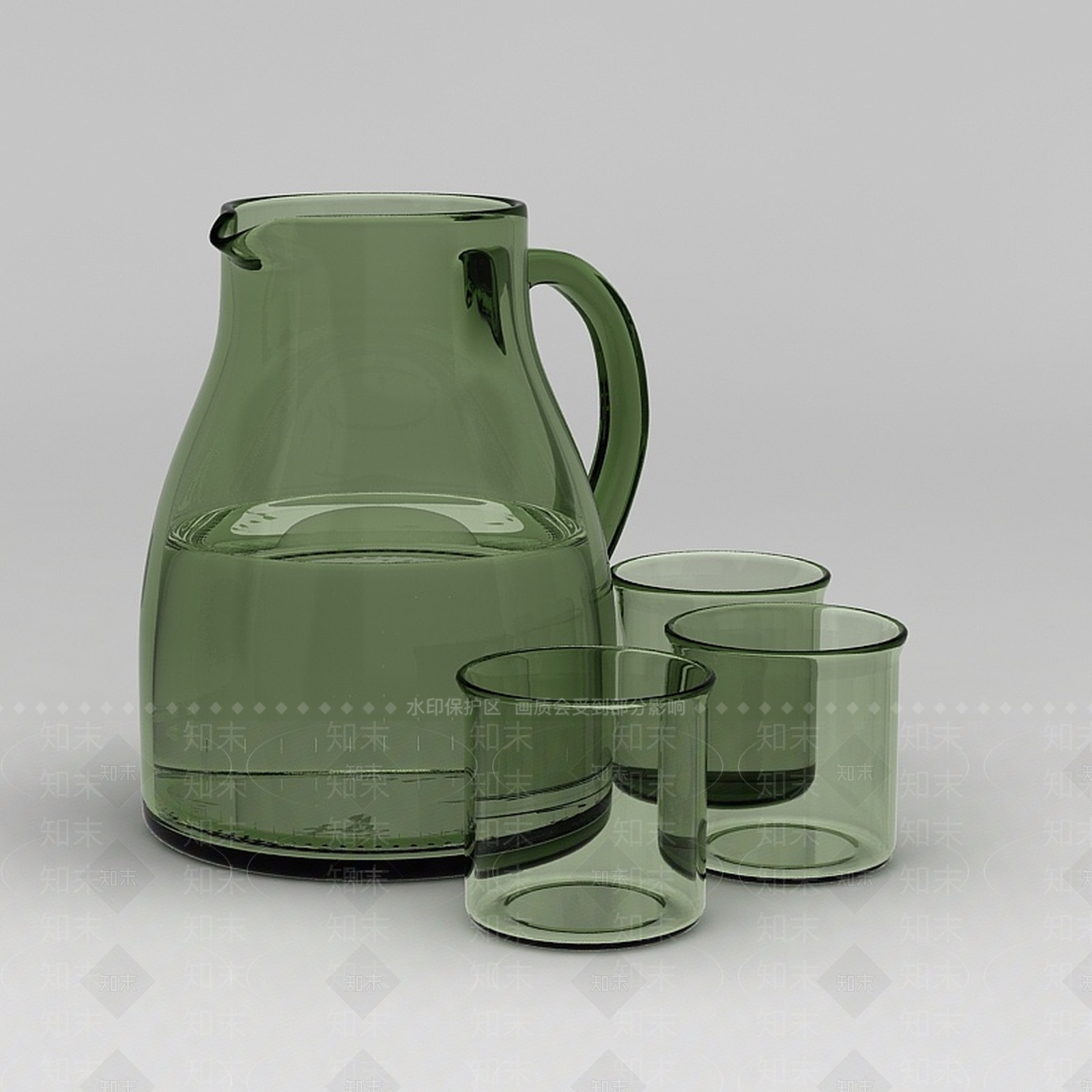 现代玻璃凉水壶套装3D模型下载【ID:1200045914】