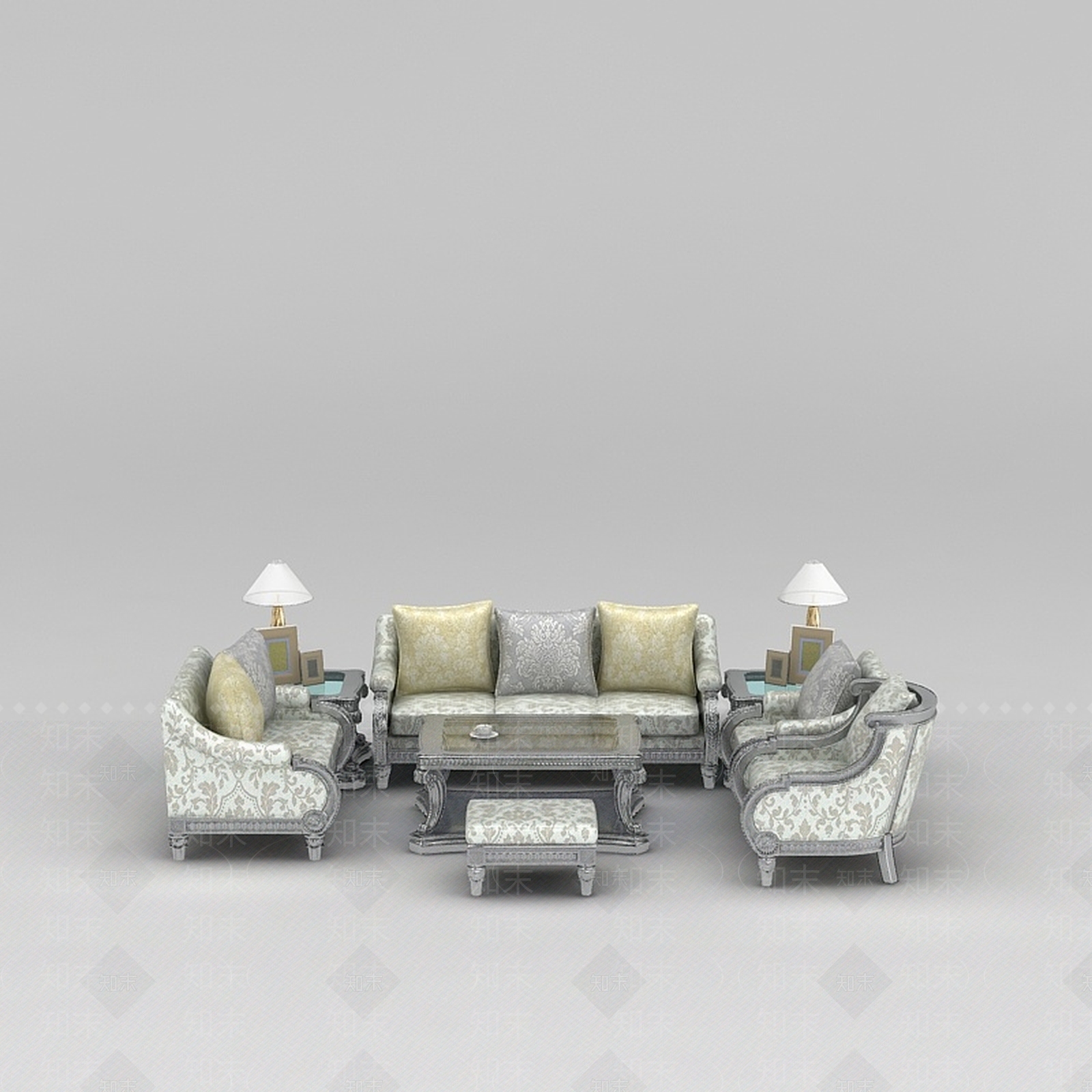 欧式古典欧式印花布艺组合沙发3D模型下载【ID:1200047820】