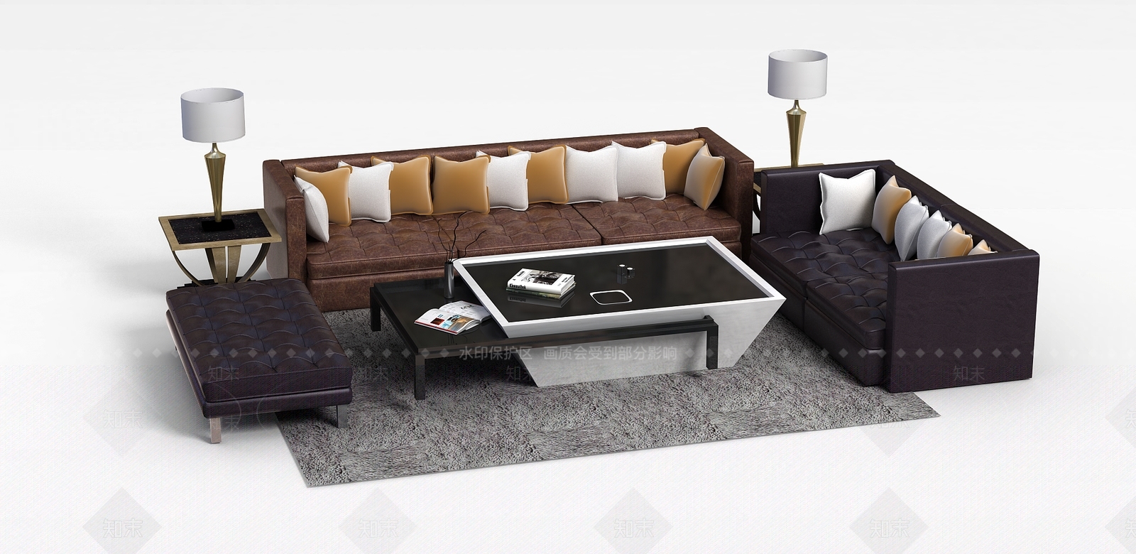 现代软包布艺组合沙发3D模型下载【ID:1200047868】