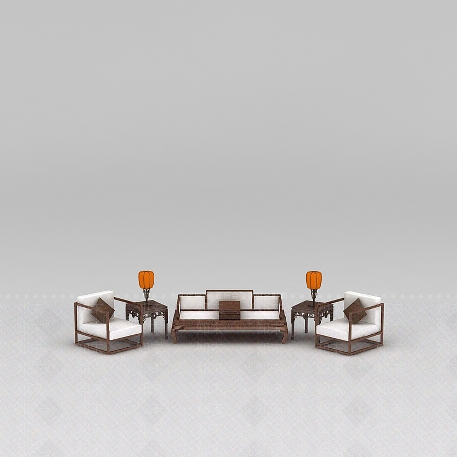 中式实木沙发茶几组合3D模型下载【ID:1200048564】