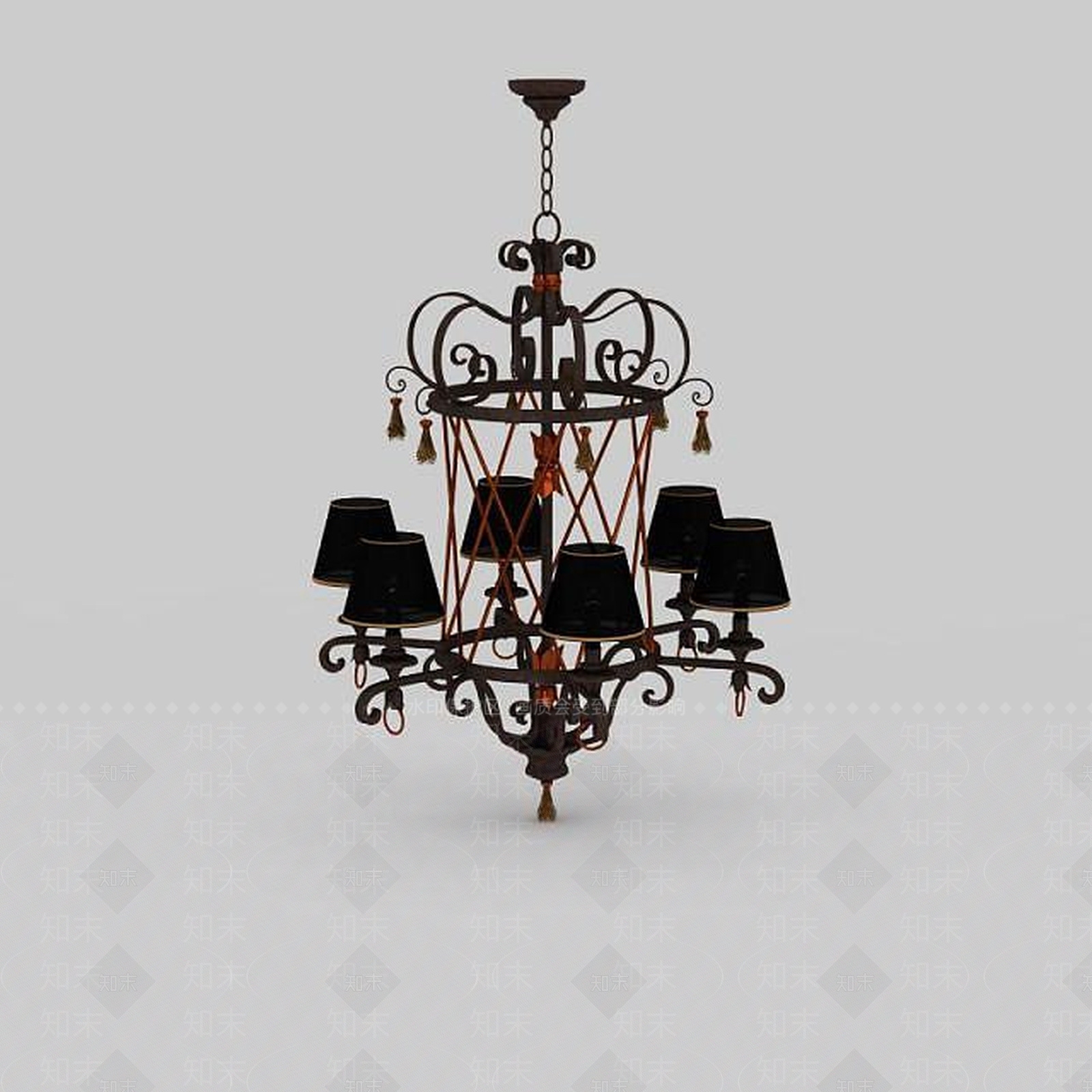 现代黑色铁艺吊灯3D模型下载【ID:1200048708】