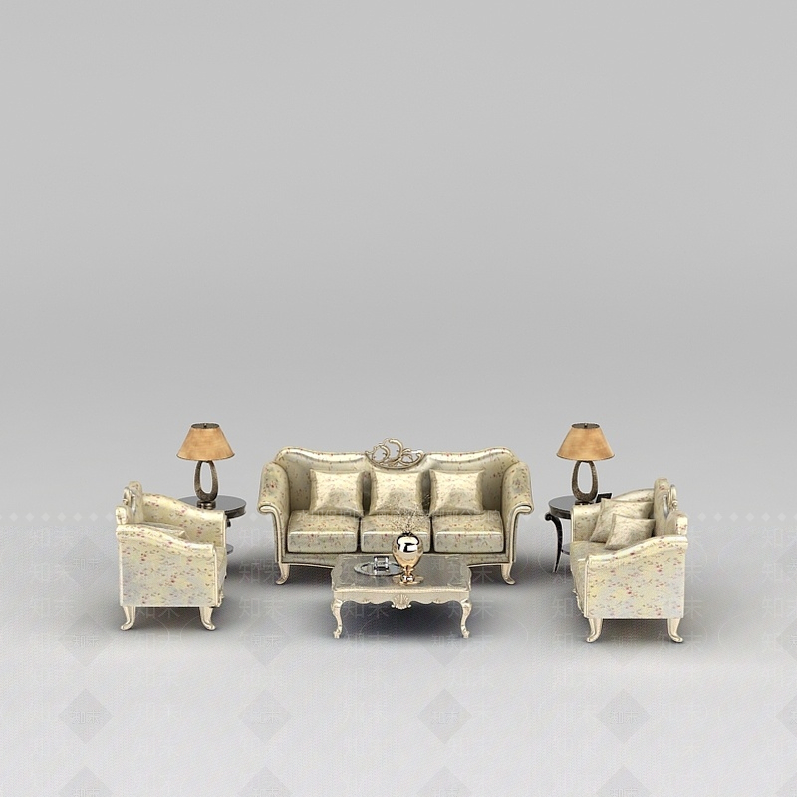 欧式古典欧式精美印花组合沙发3D模型下载【ID:1200049683】