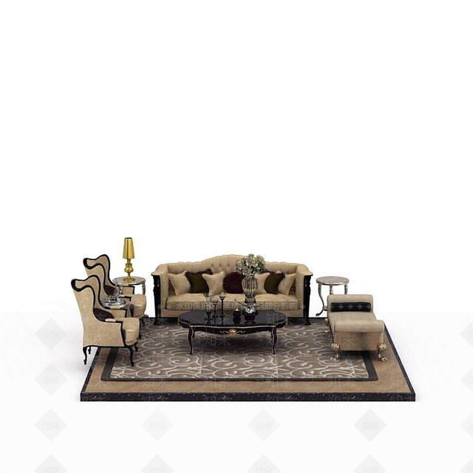 欧式古典欧式软包组合沙发3D模型下载【ID:1200050278】