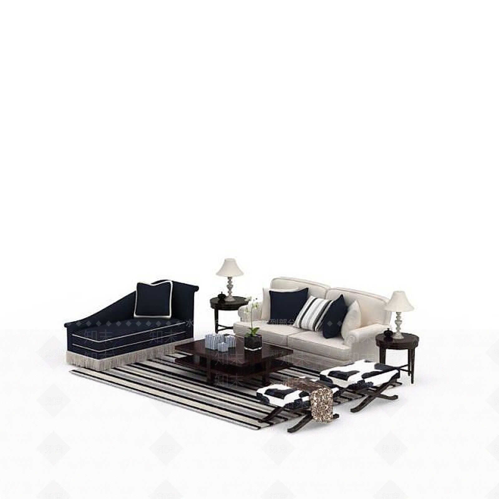 欧式古典欧式布艺沙发茶几组合3D模型下载【ID:1200052149】