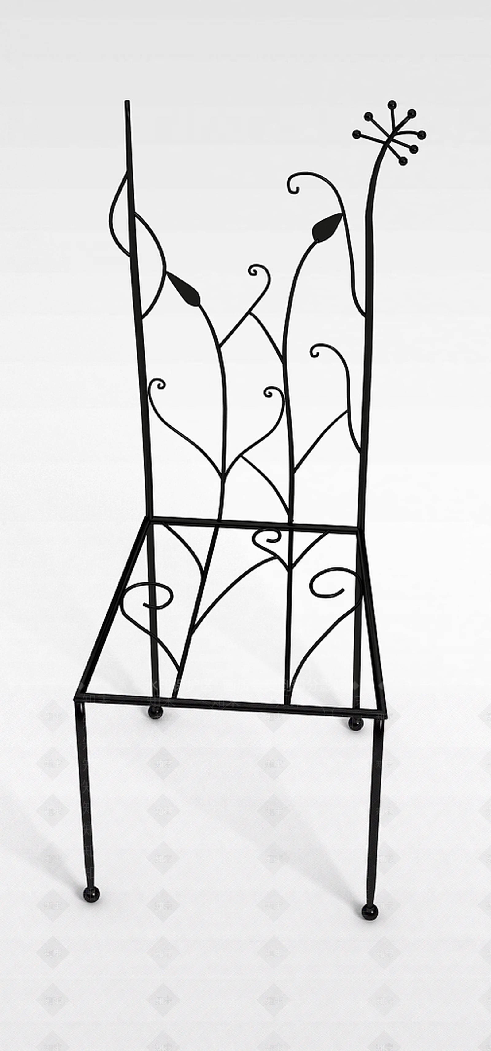 现代铁艺雕花椅子3D模型下载【ID:1200052785】