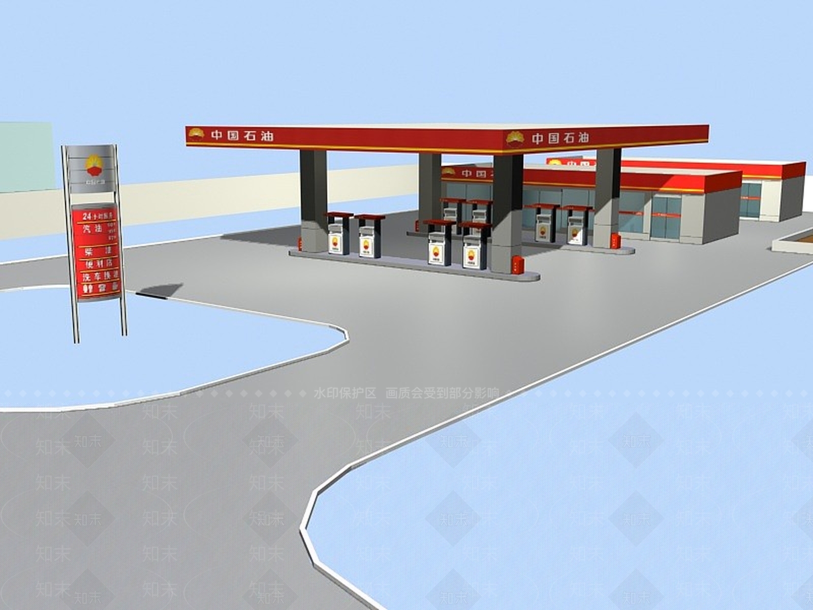 现代加油站3D模型下载【ID:1200055017】