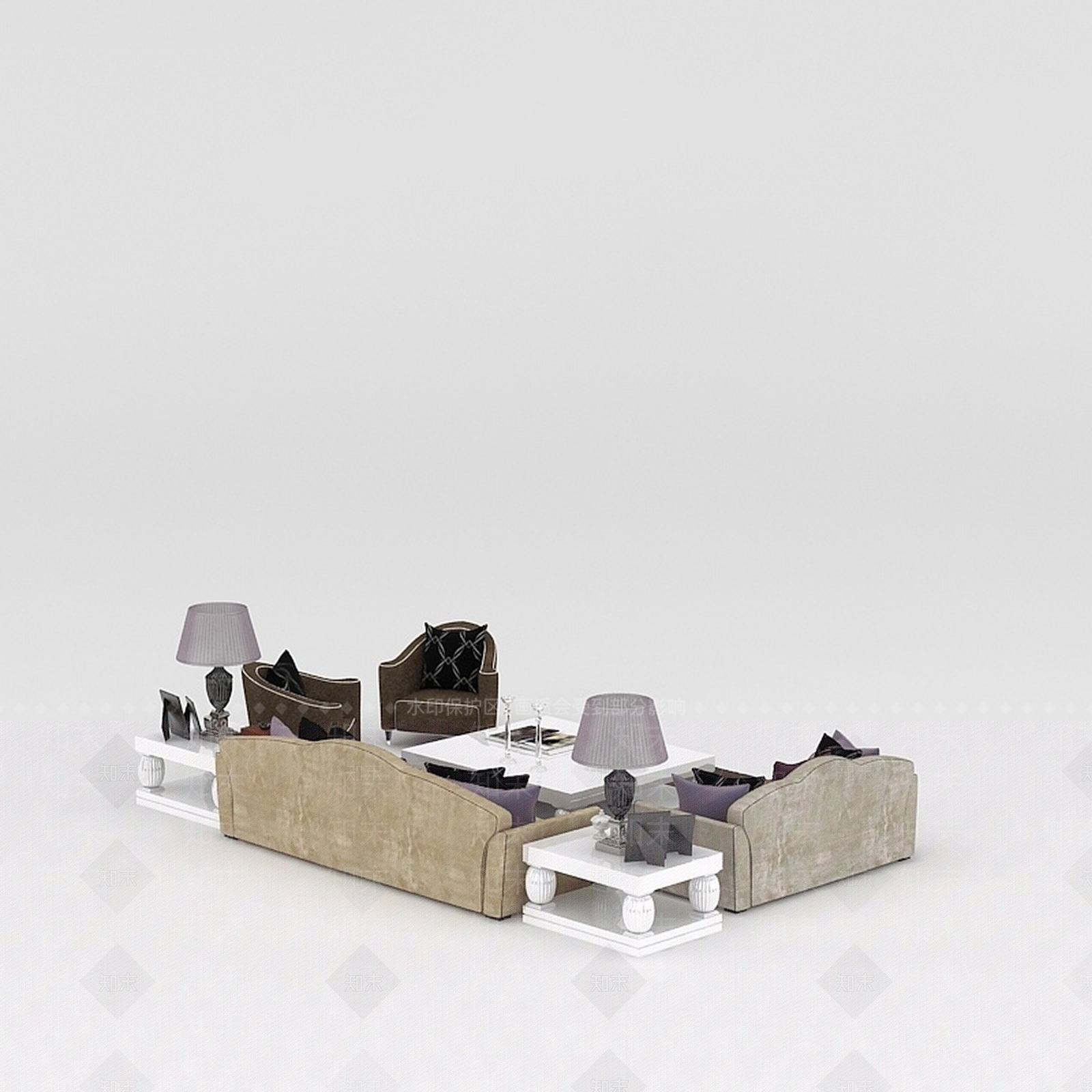 现代欧式布艺软沙发3D模型下载【ID:1200055247】