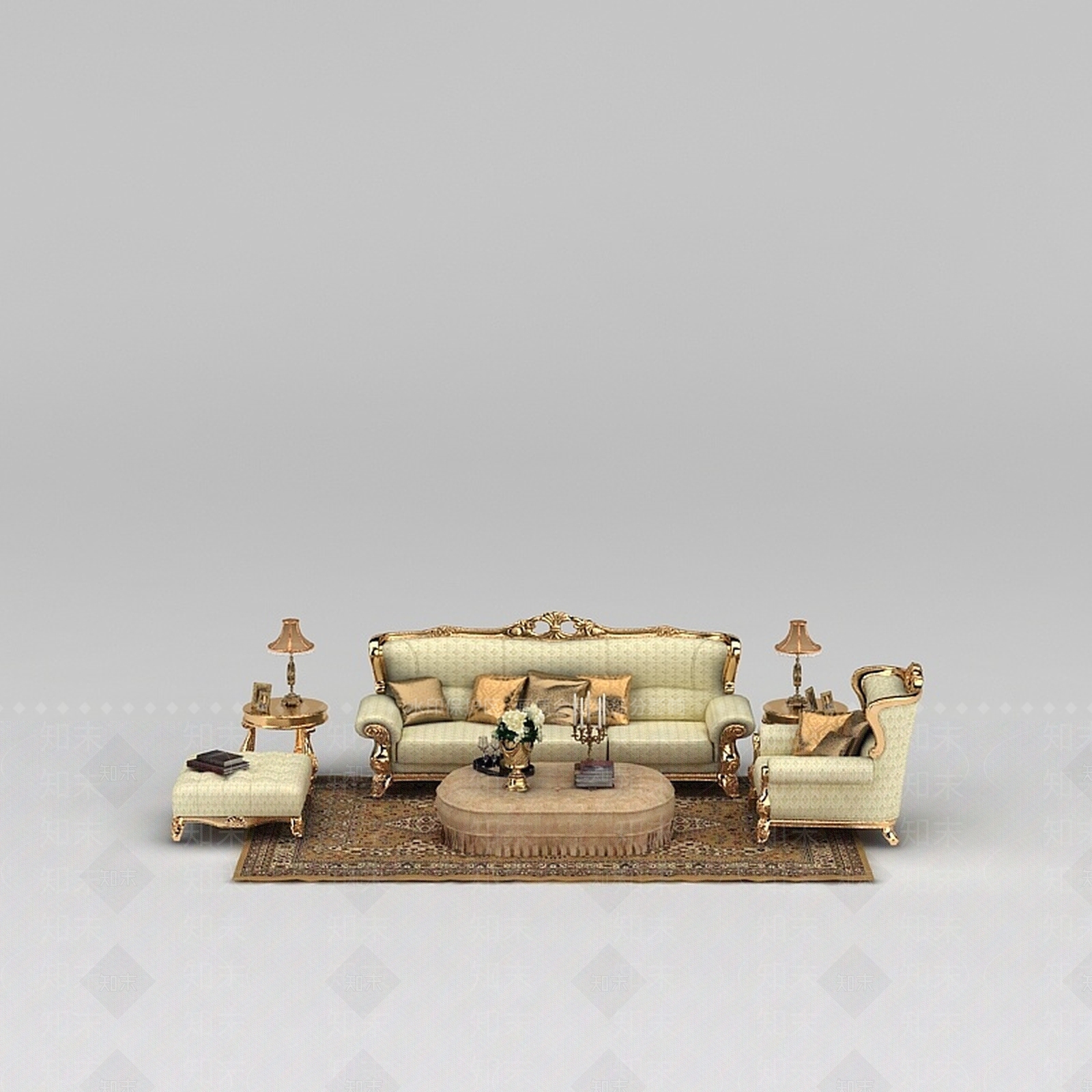 现代豪华欧式组合沙发3D模型下载【ID:1200055307】