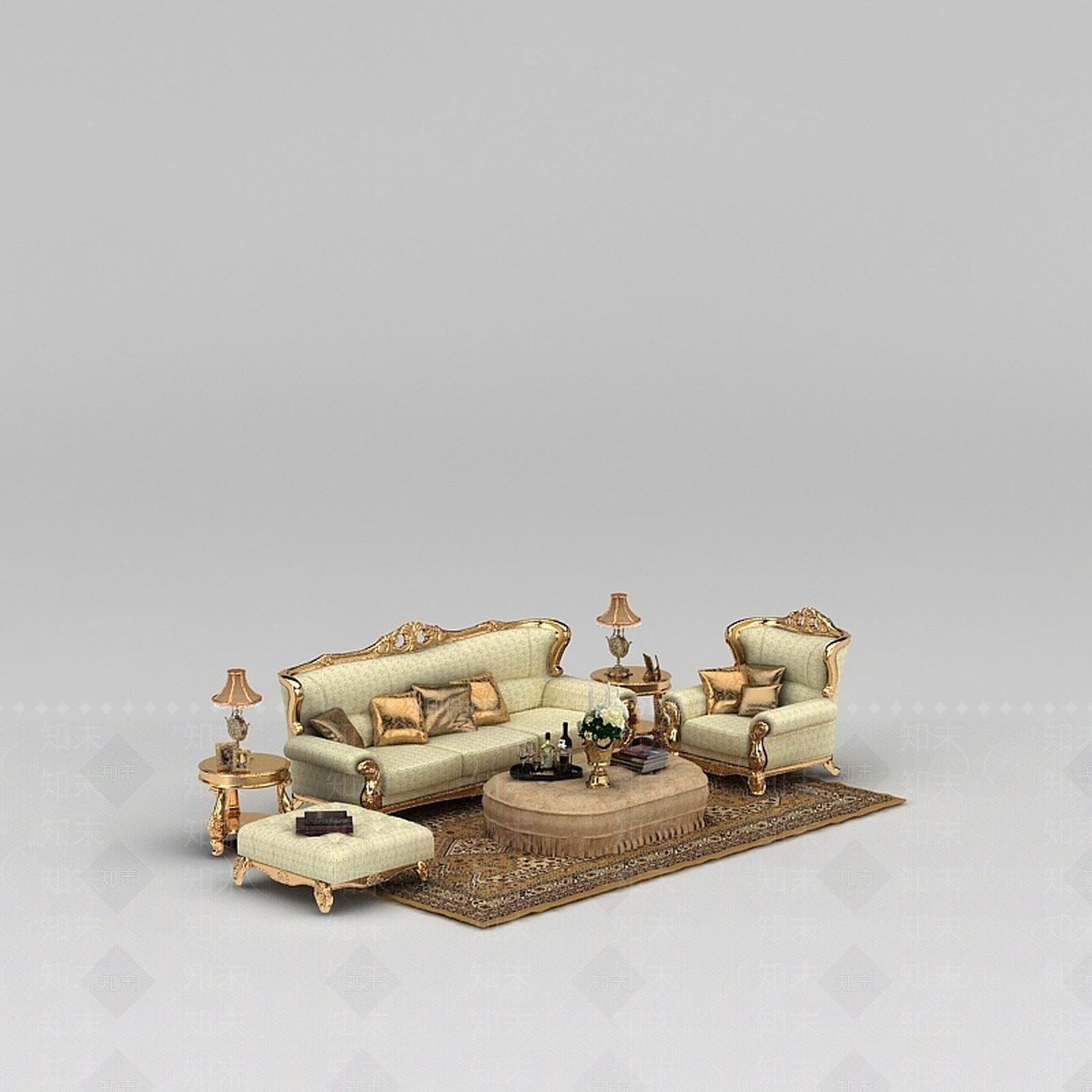 现代豪华欧式组合沙发3D模型下载【ID:1200055307】