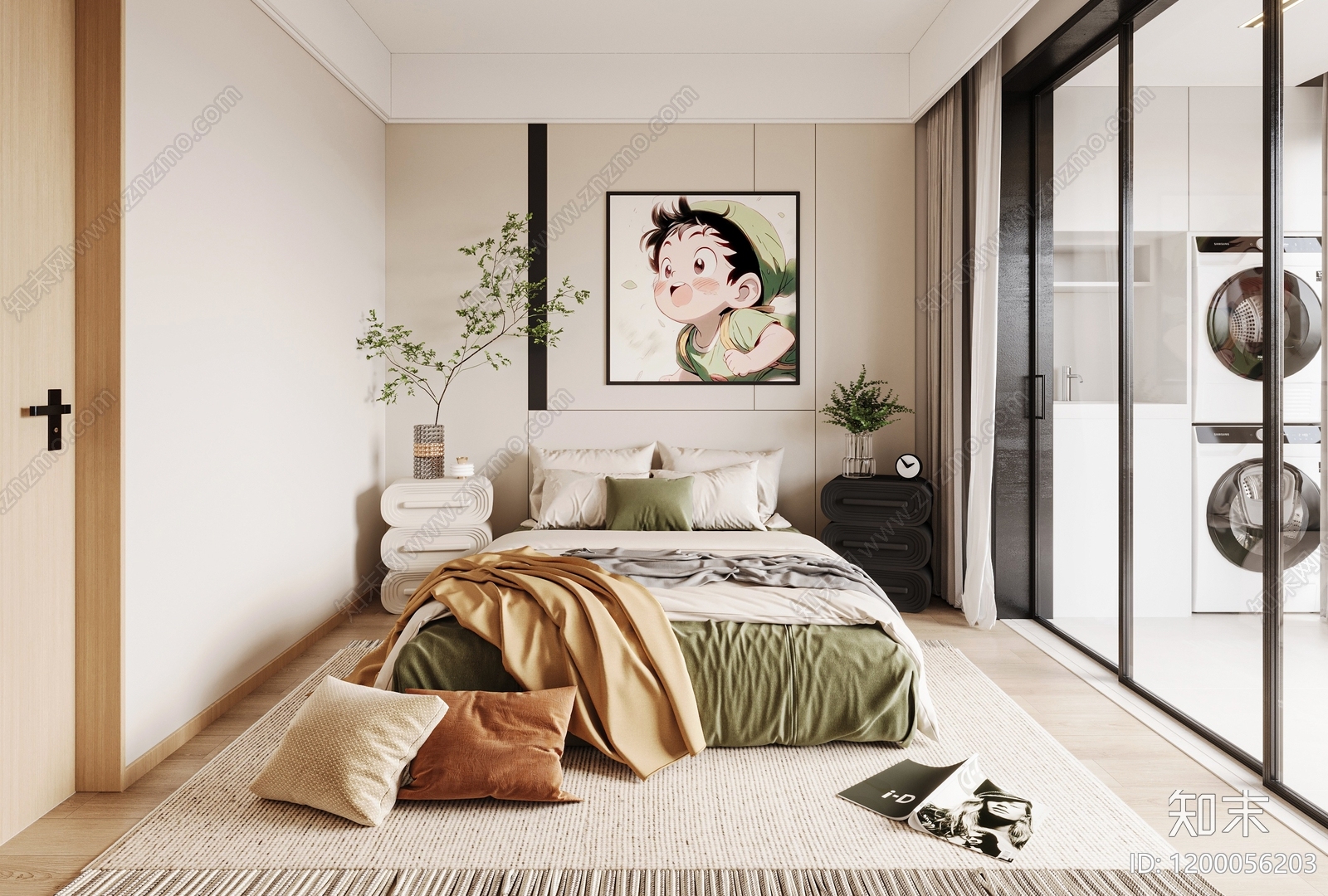 奶油现代家居卧室3D模型下载【ID:1200056203】