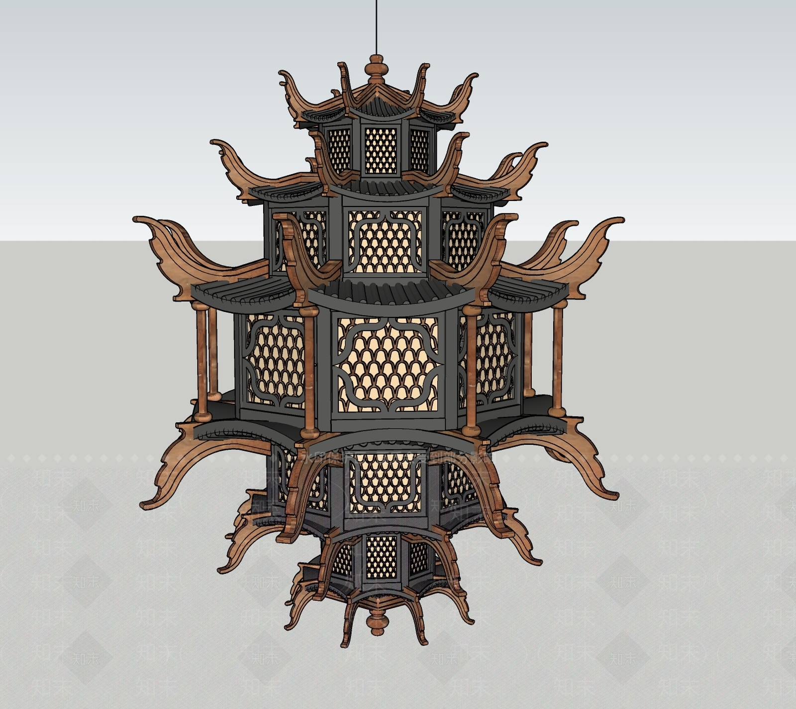 中式复古灯笼SU模型下载【ID:1200061609】