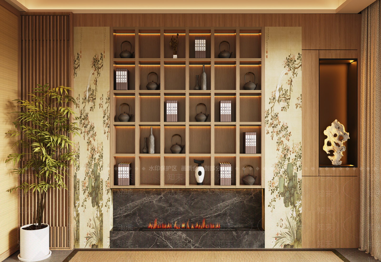 新中式书柜SU模型下载【ID:1200062249】