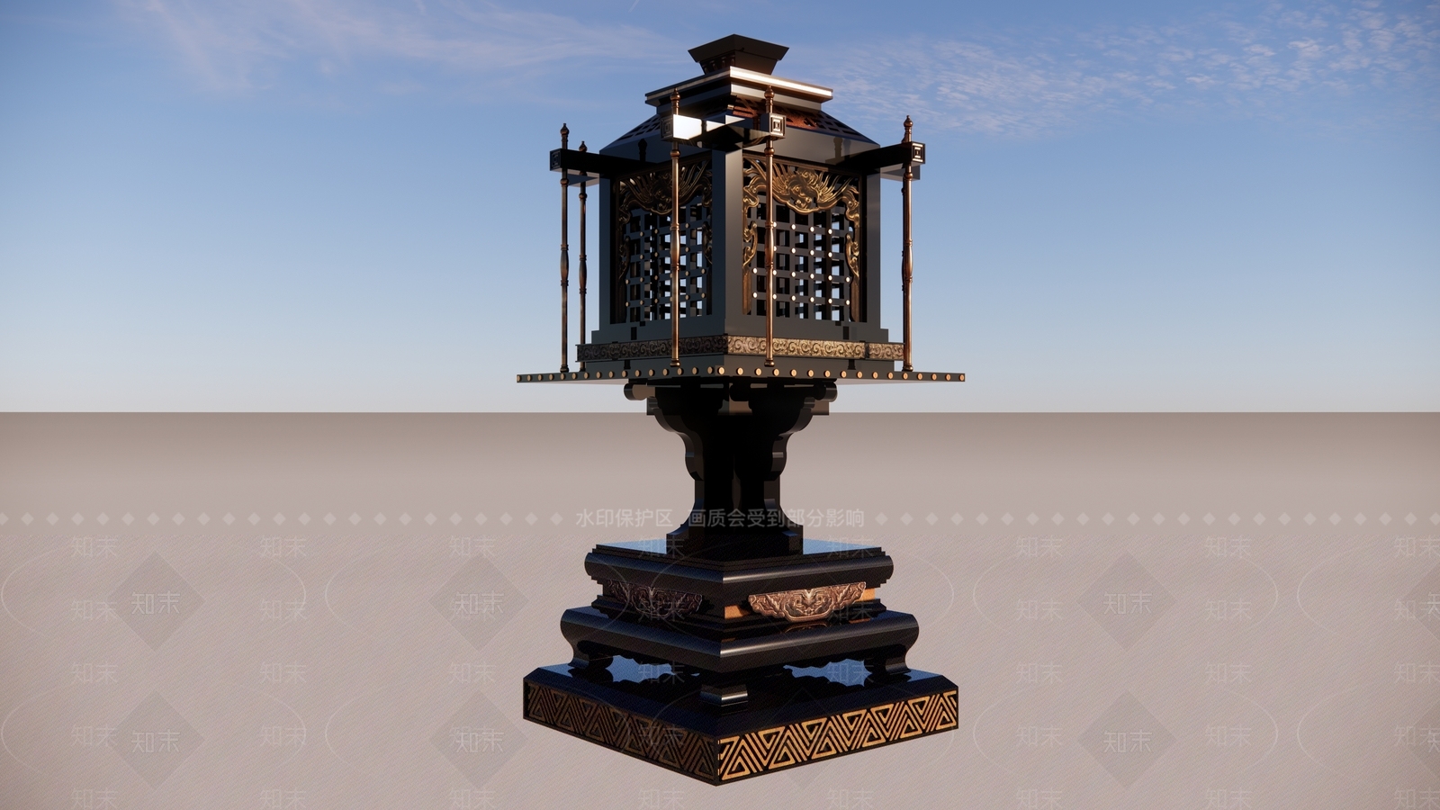 中式复古落地灯SU模型下载【ID:1200062444】