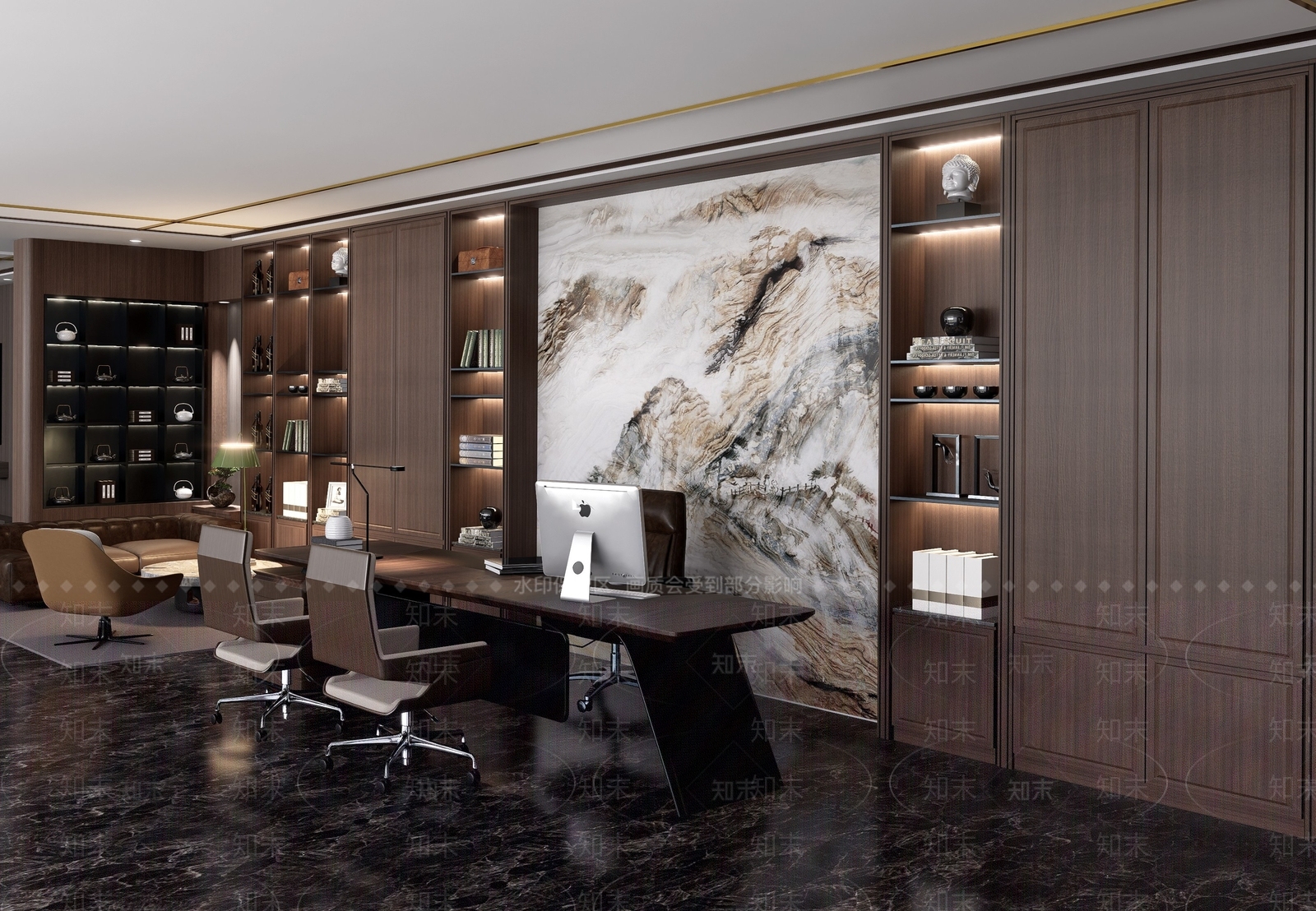 现代轻奢经理办公室SU模型下载【ID:1200063821】
