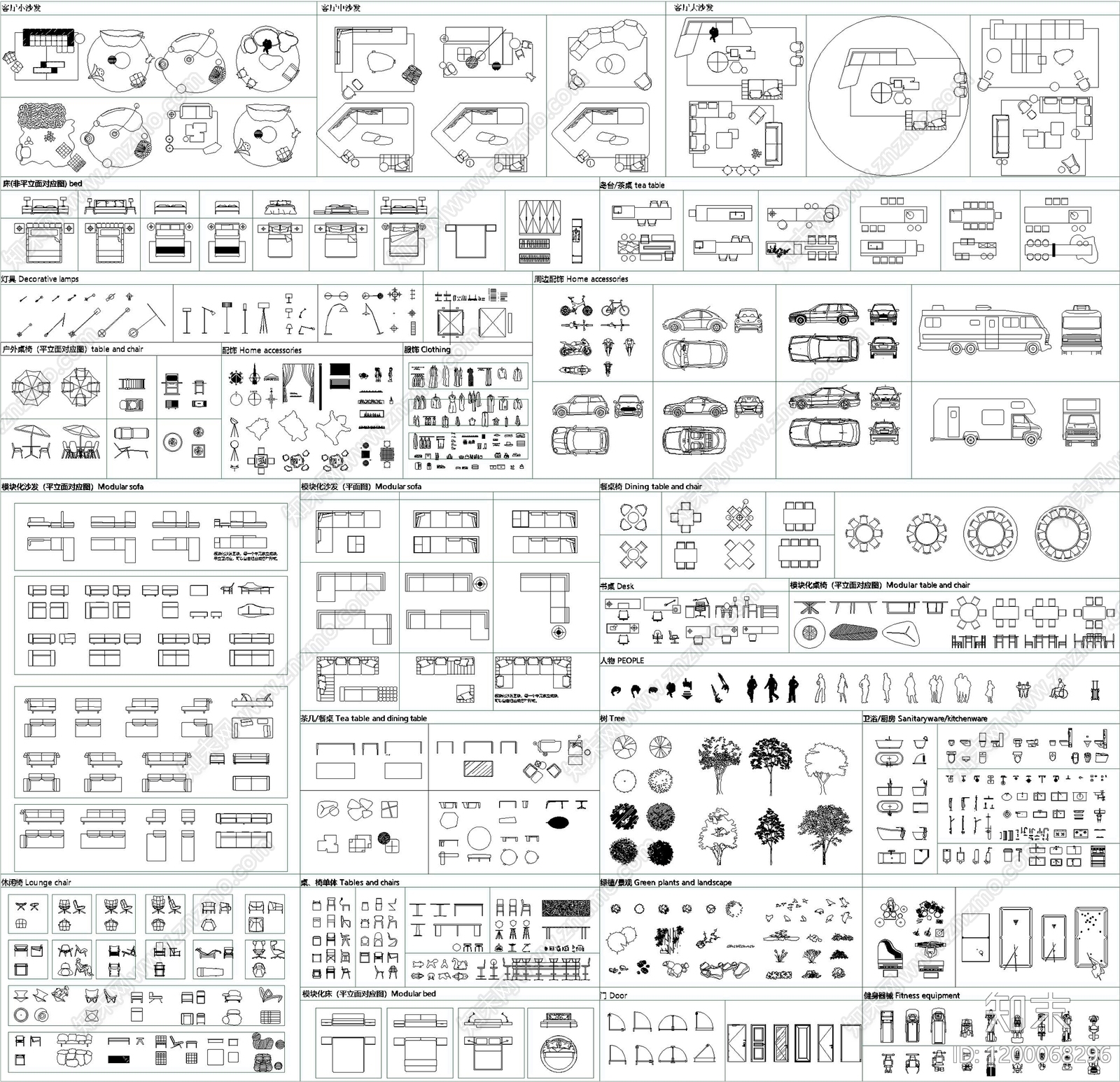 现代家具图库施工图下载【ID:1200068296】