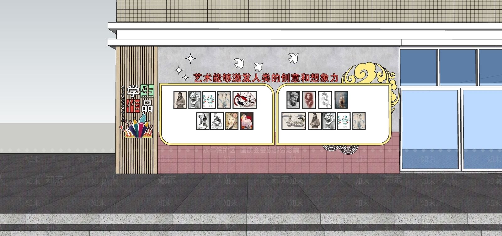 新中式其他学校空间SU模型下载【ID:1200074747】
