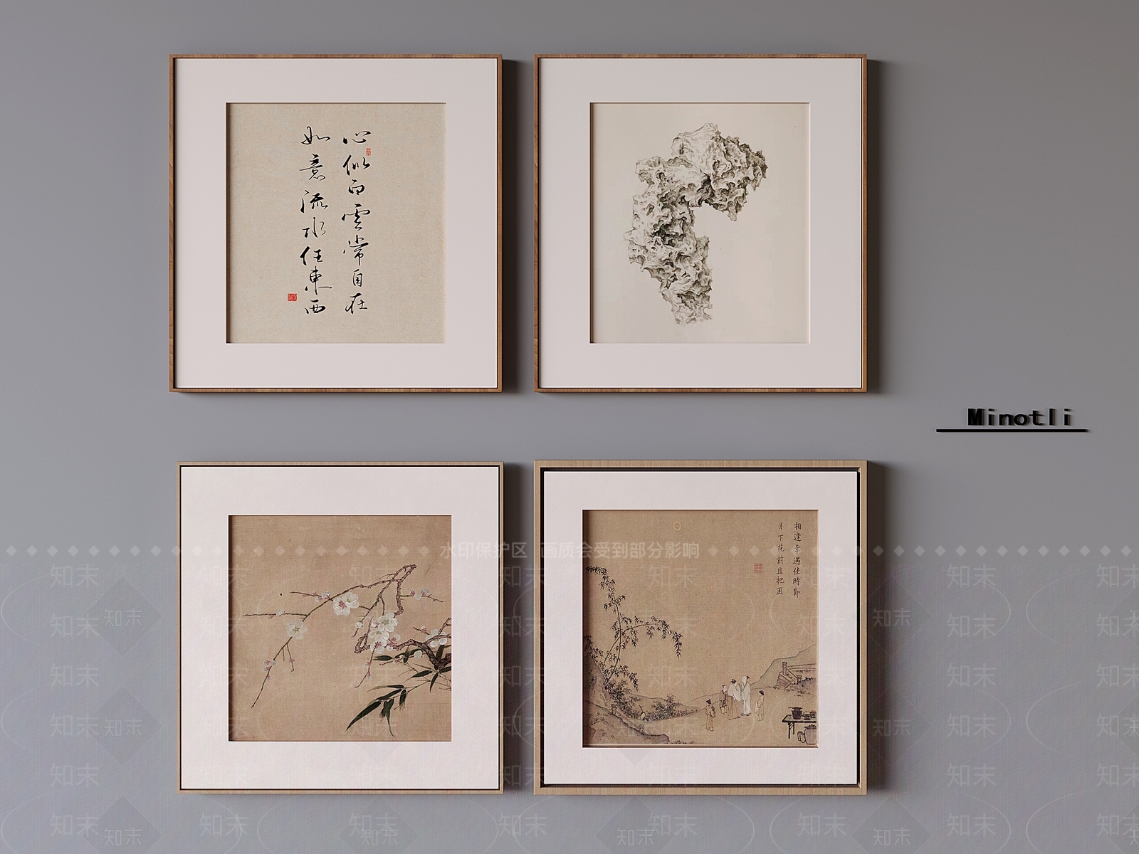 中式宋式挂画3D模型渲染效果图