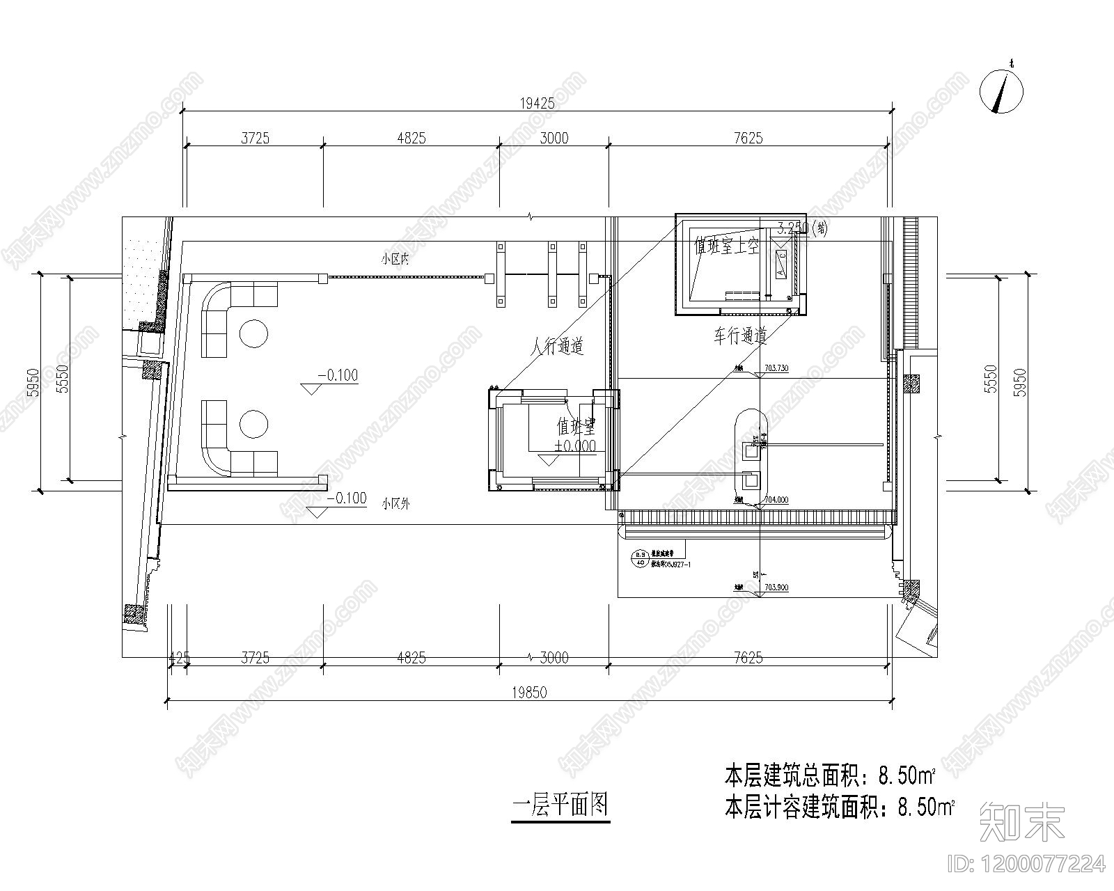 现代中式门卫室建筑施工图下载【ID:1200077224】