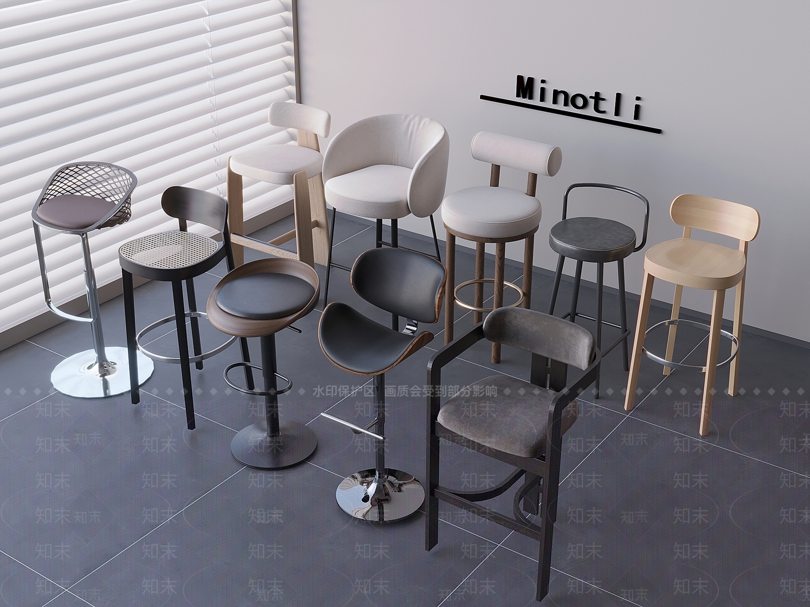 意式北欧吧椅3D模型下载【ID:1200077414】