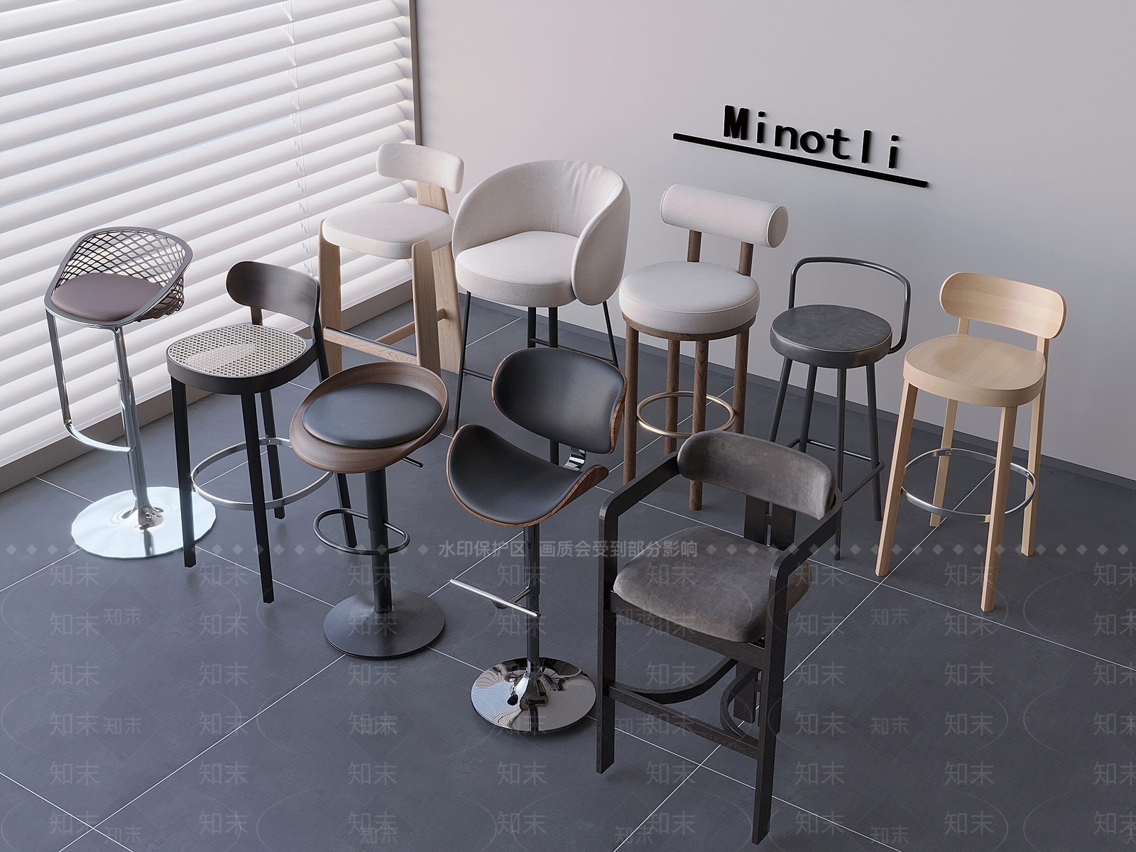 意式北欧吧凳SU模型下载【ID:1200077584】