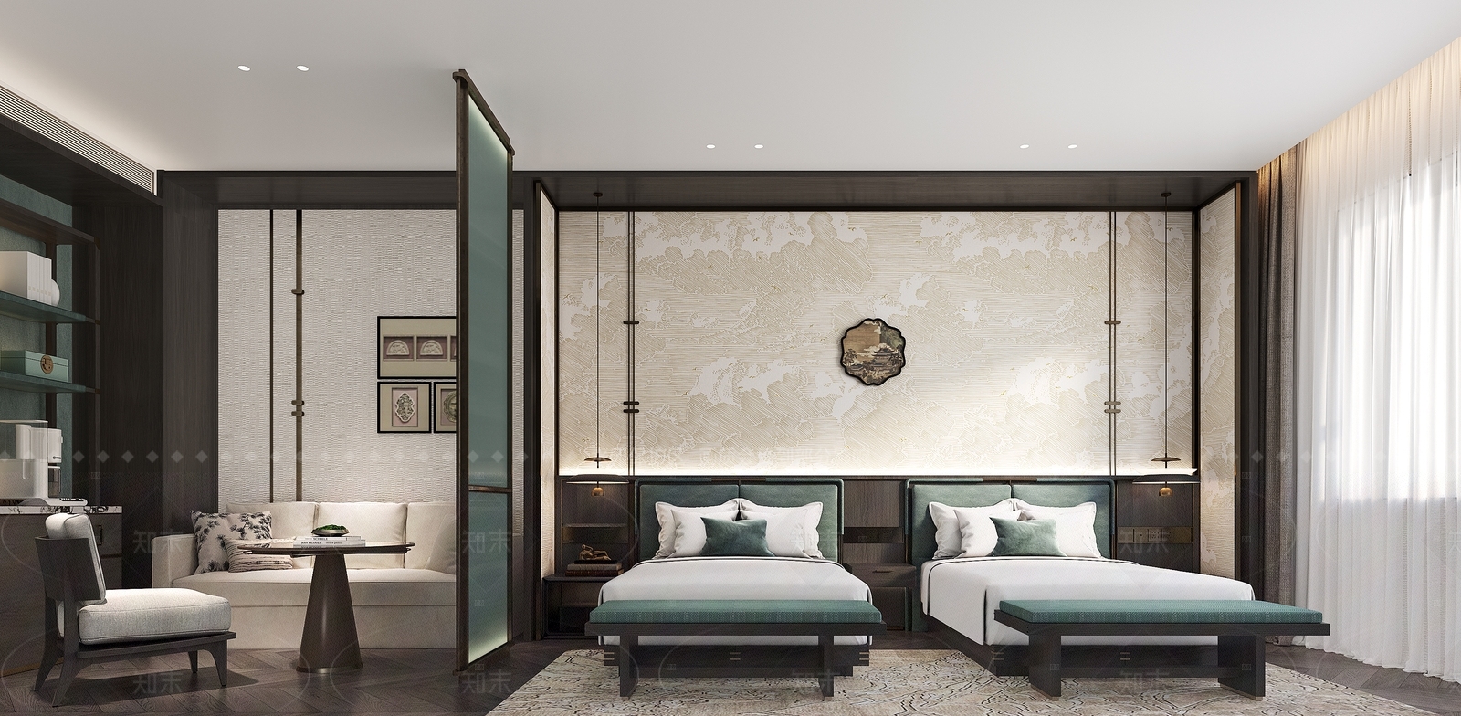 中式酒店客房3D模型下载【ID:1215919444】