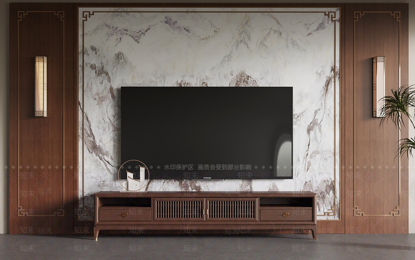 新中式电视背景墙3D模型下载【ID:1200086220】