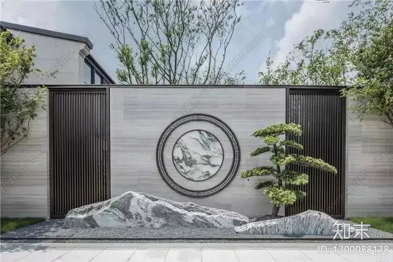 新中式现代景墙图库cad施工图下载【ID:1200088138】