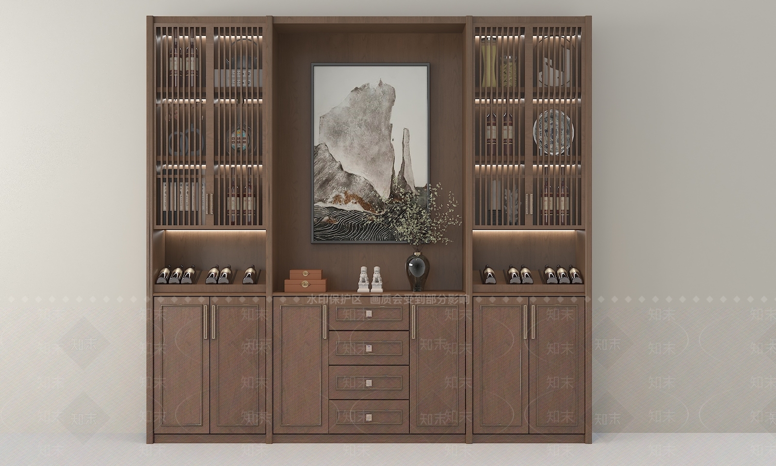 中式酒柜3D模型下载【ID:1200091982】