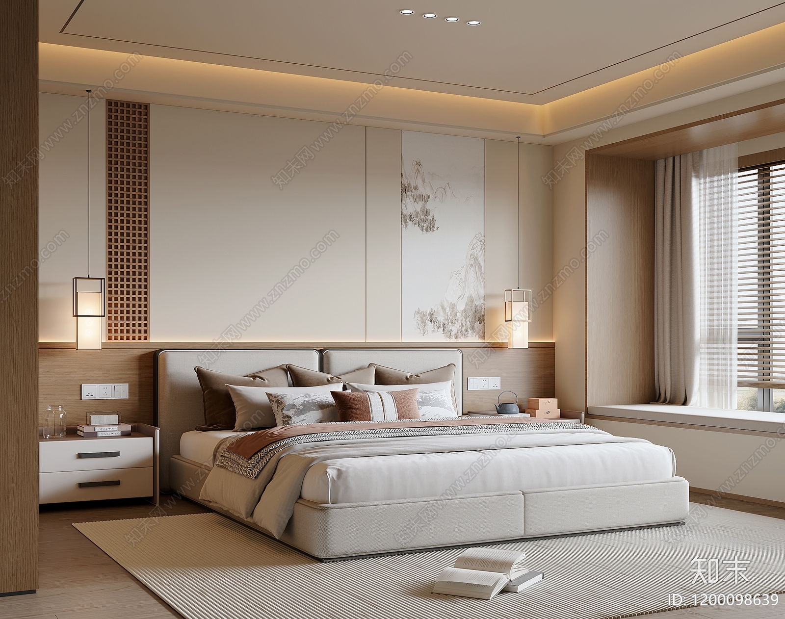 新中式家居卧室3D模型下载【ID:1200098639】