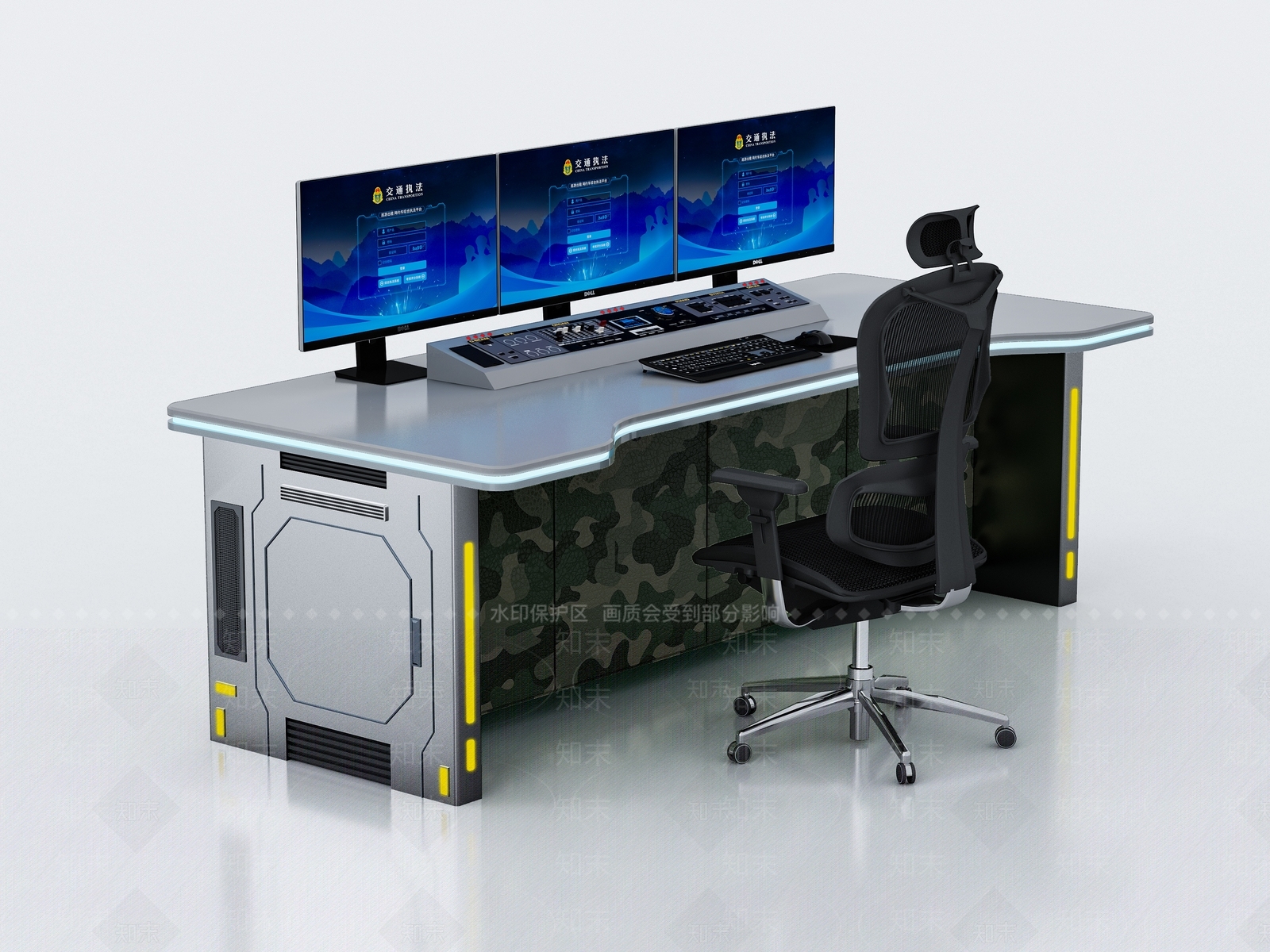 现代办公桌3D模型渲染效果图